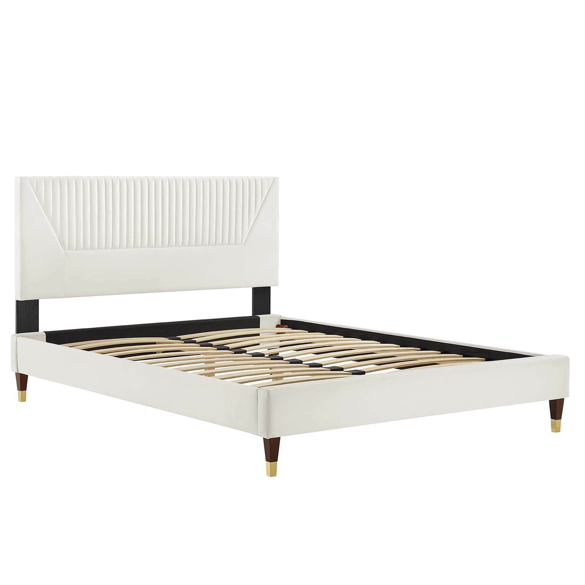 Yasmine White Channel Tufted Performance Velvet Full Platform Bed