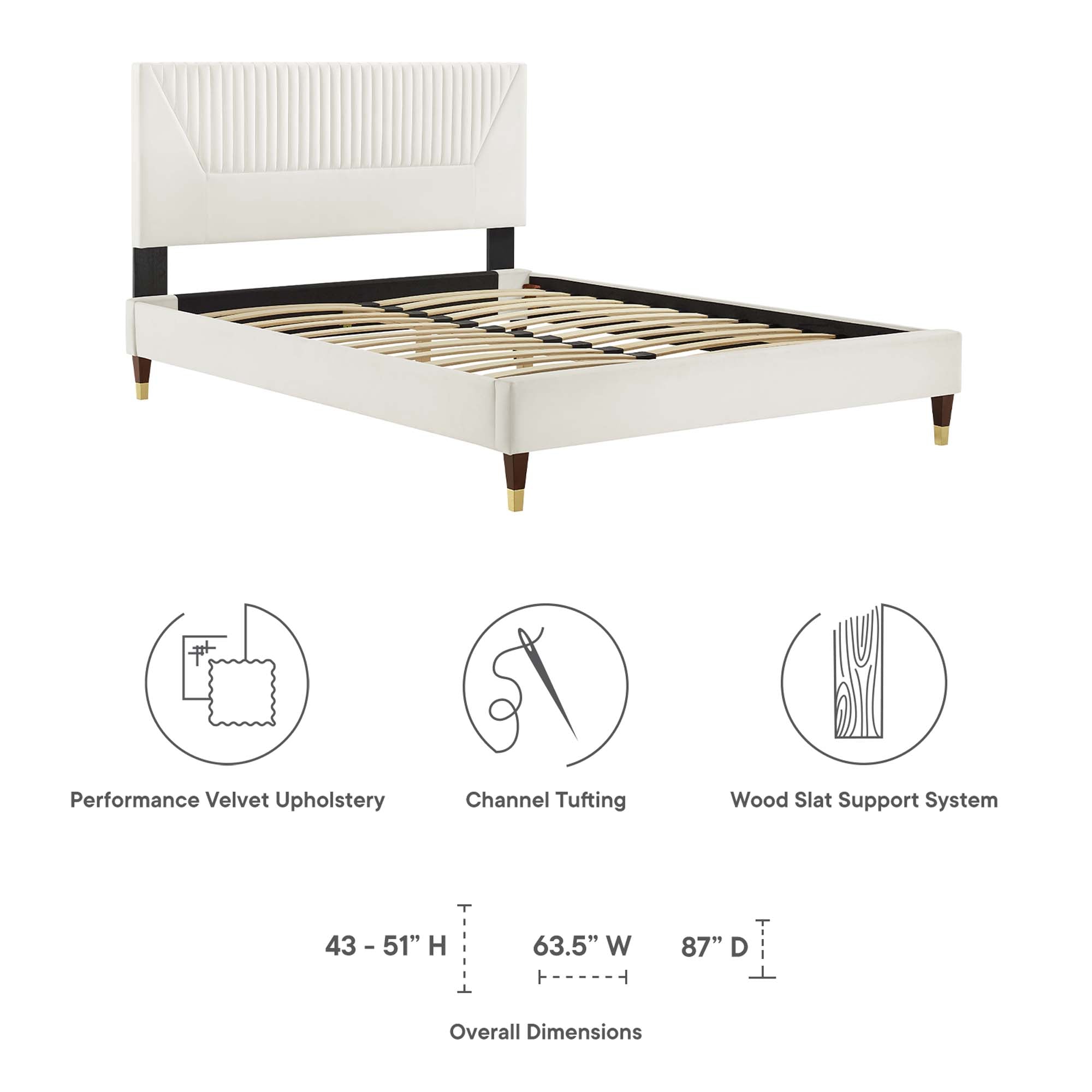 Yasmine White Channel Tufted Performance Velvet Full Platform Bed