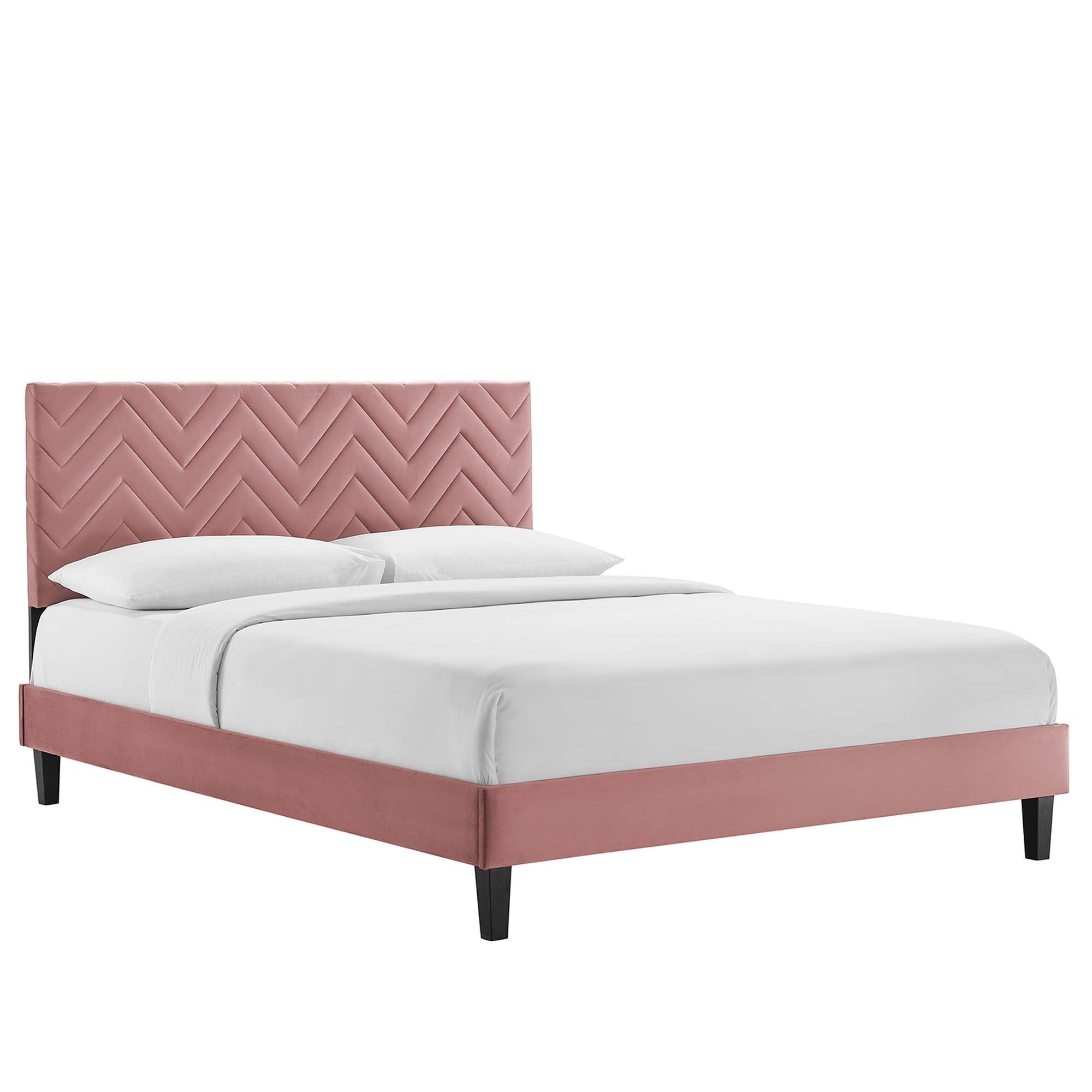 Leah White Chevron Tufted Performance Velvet Full Platform Bed