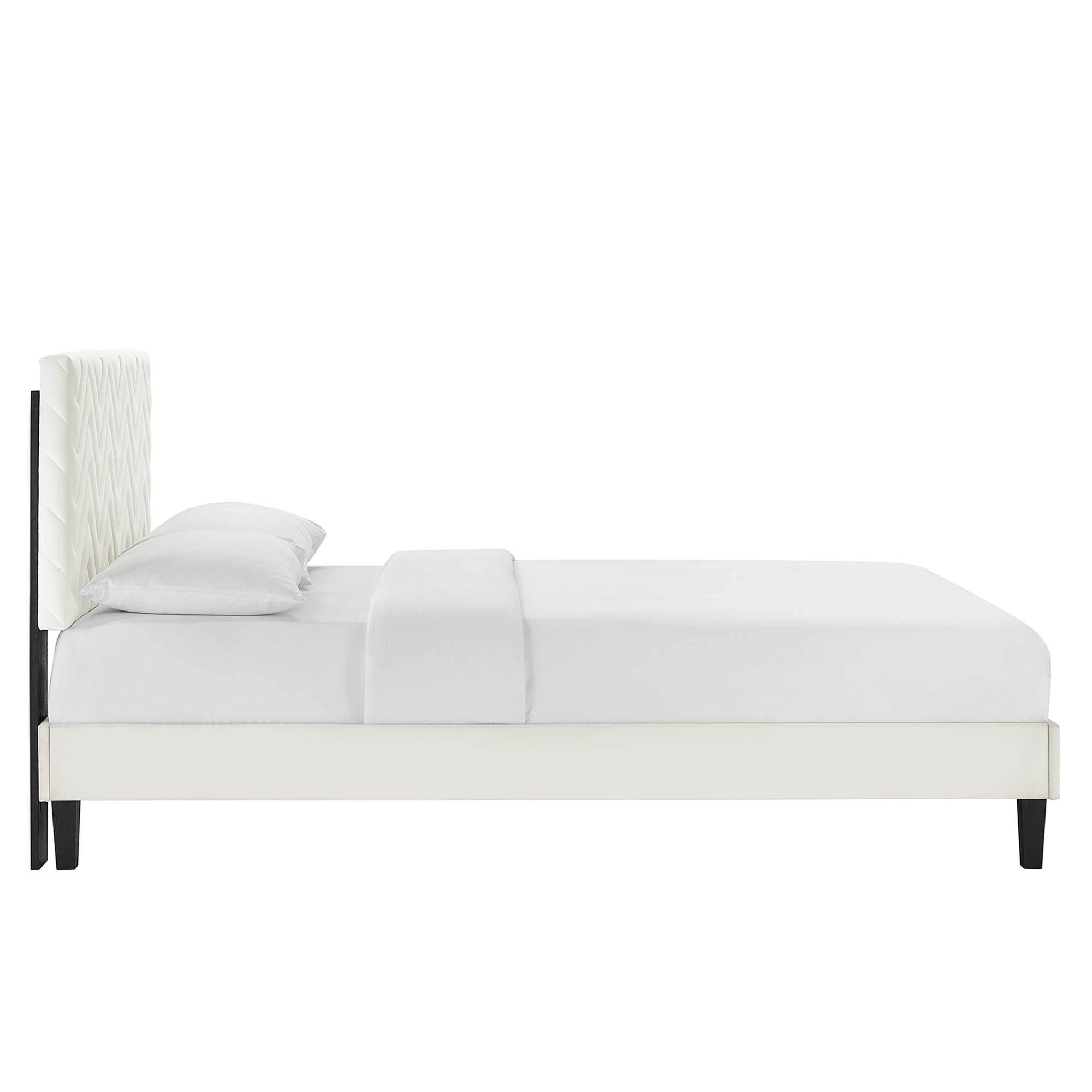 Leah White Chevron Tufted Performance Velvet Full Platform Bed