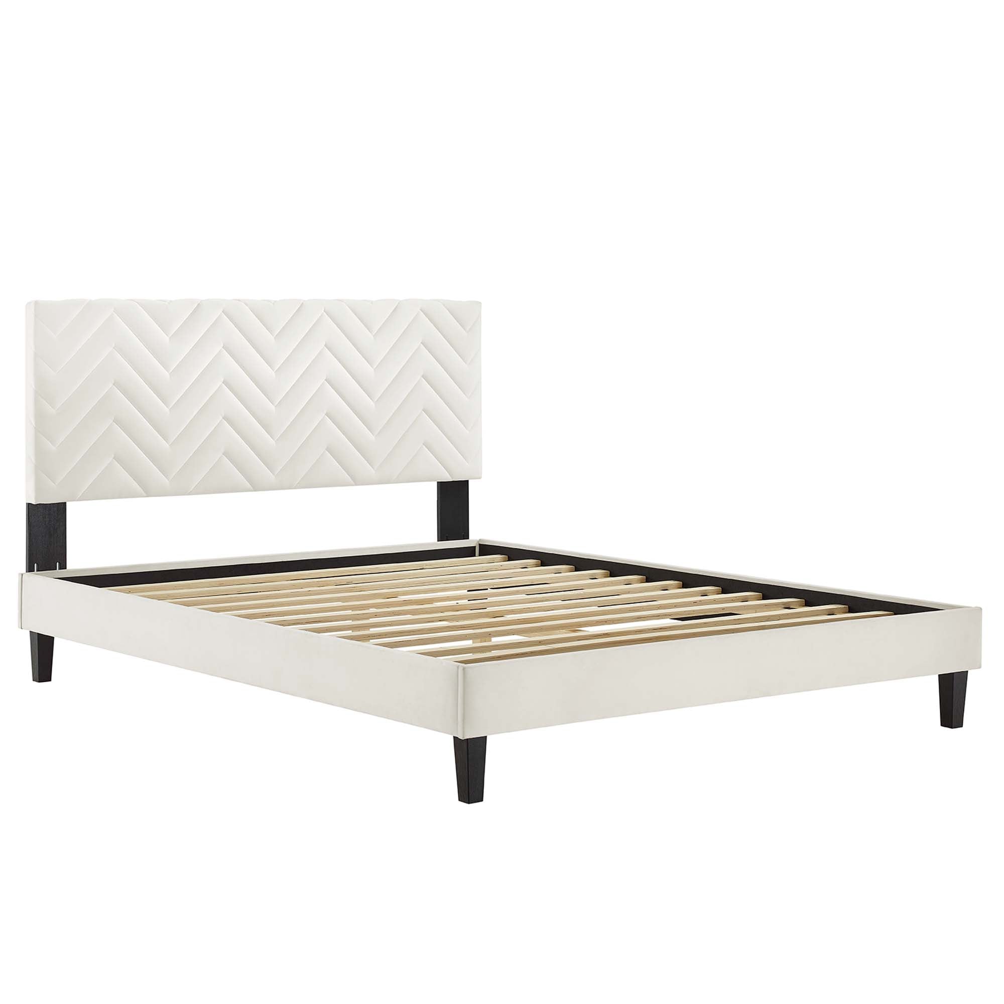 Leah White Chevron Tufted Performance Velvet Full Platform Bed