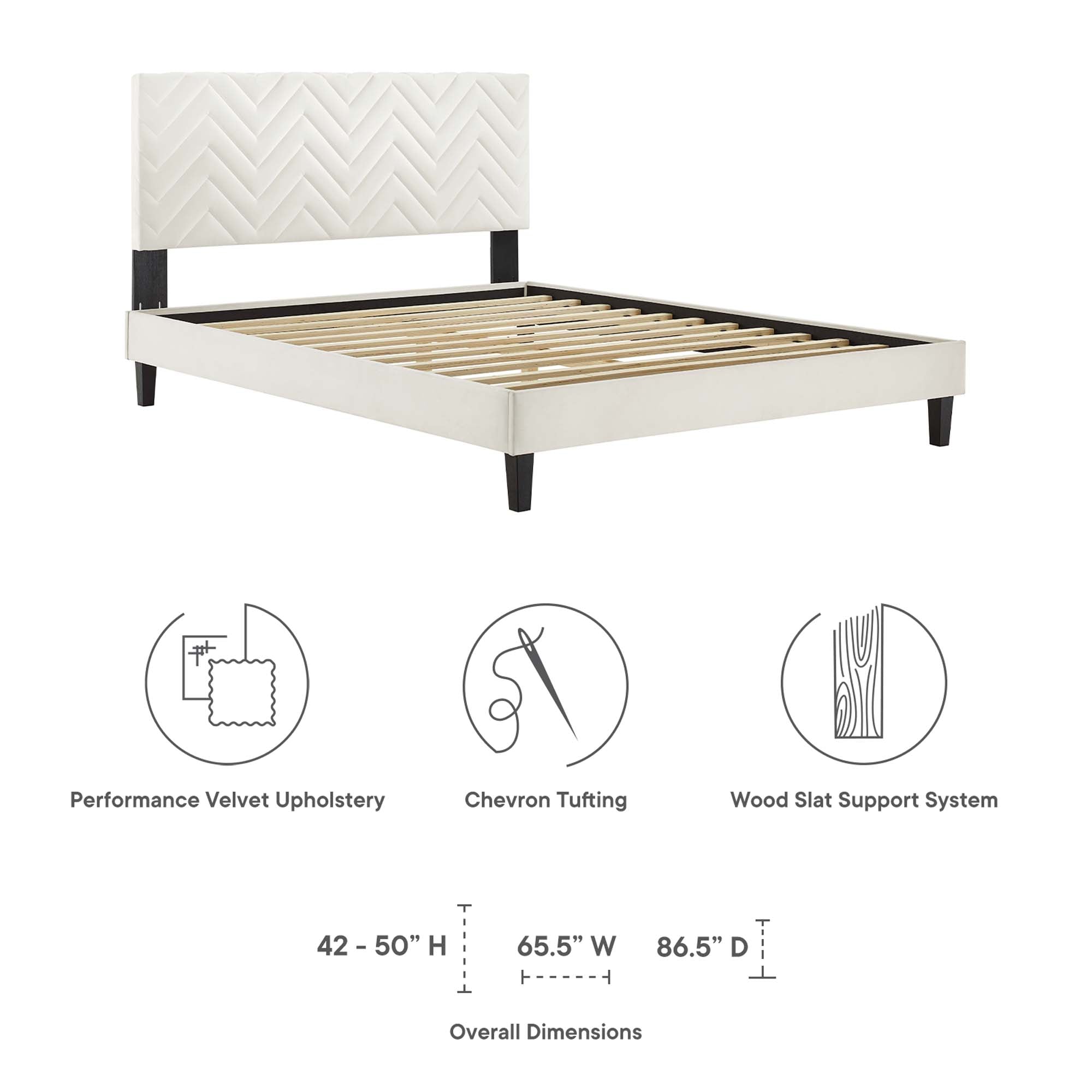 Leah White Chevron Tufted Performance Velvet Full Platform Bed