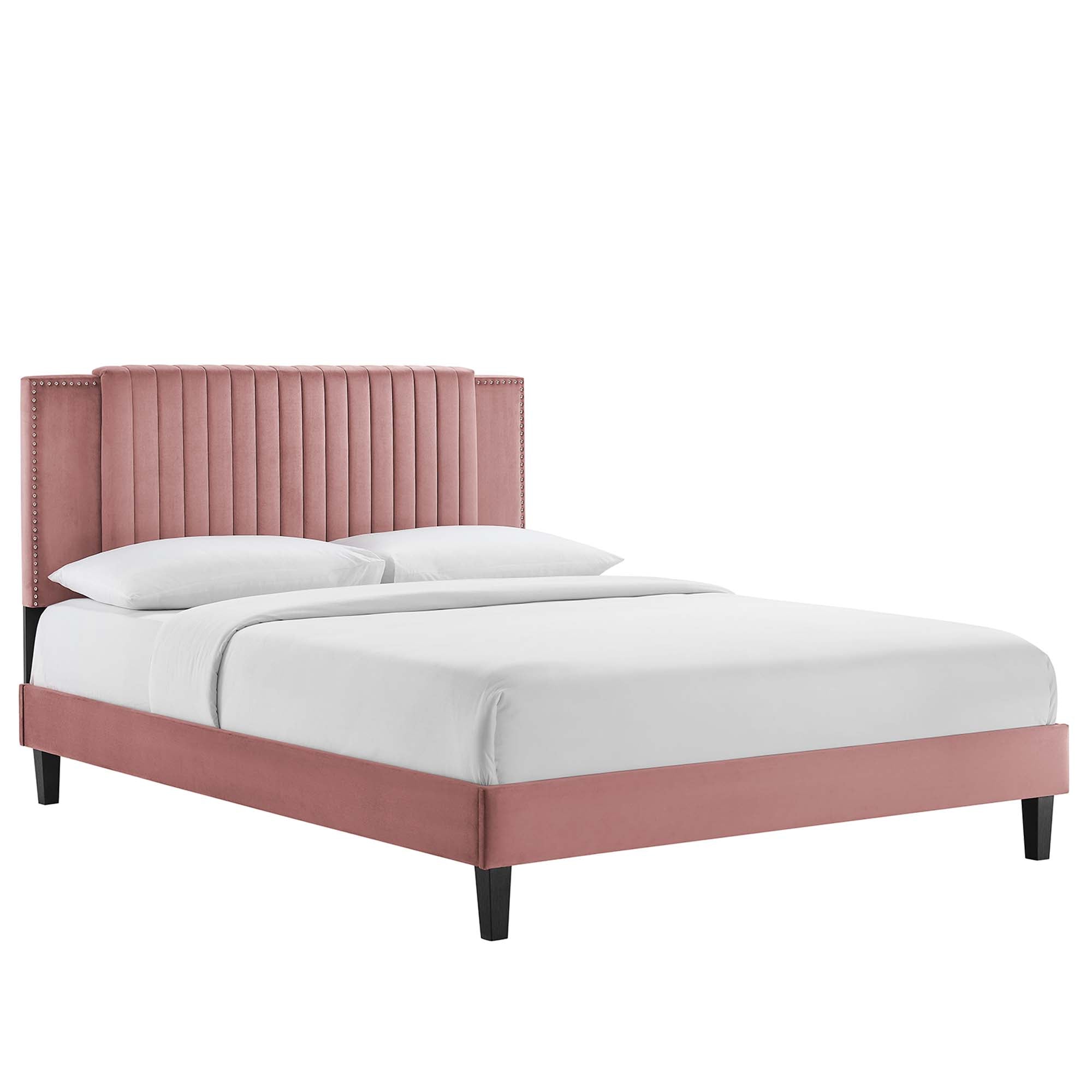 Zahra Dusty Rose Channel Tufted Performance Velvet Full Platform Bed