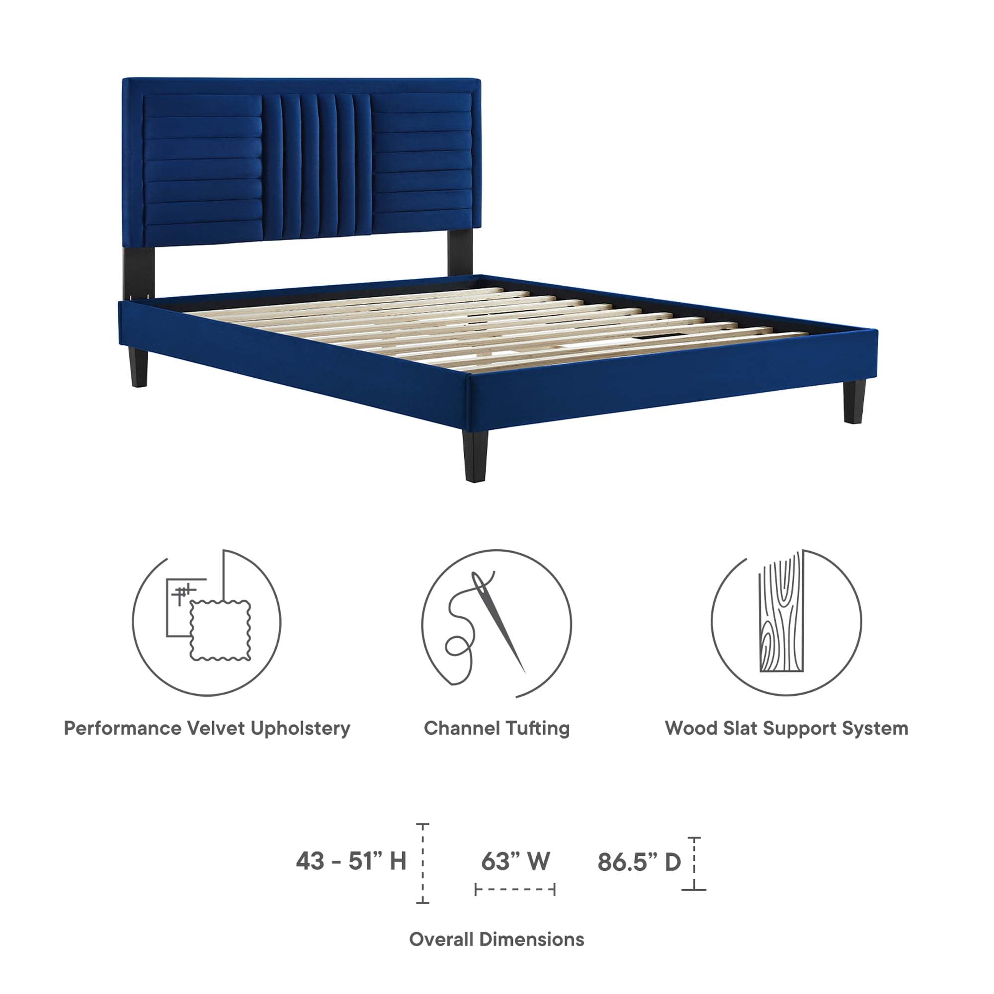 Sofia Navy Channel Tufted Performance Velvet Full Platform Bed