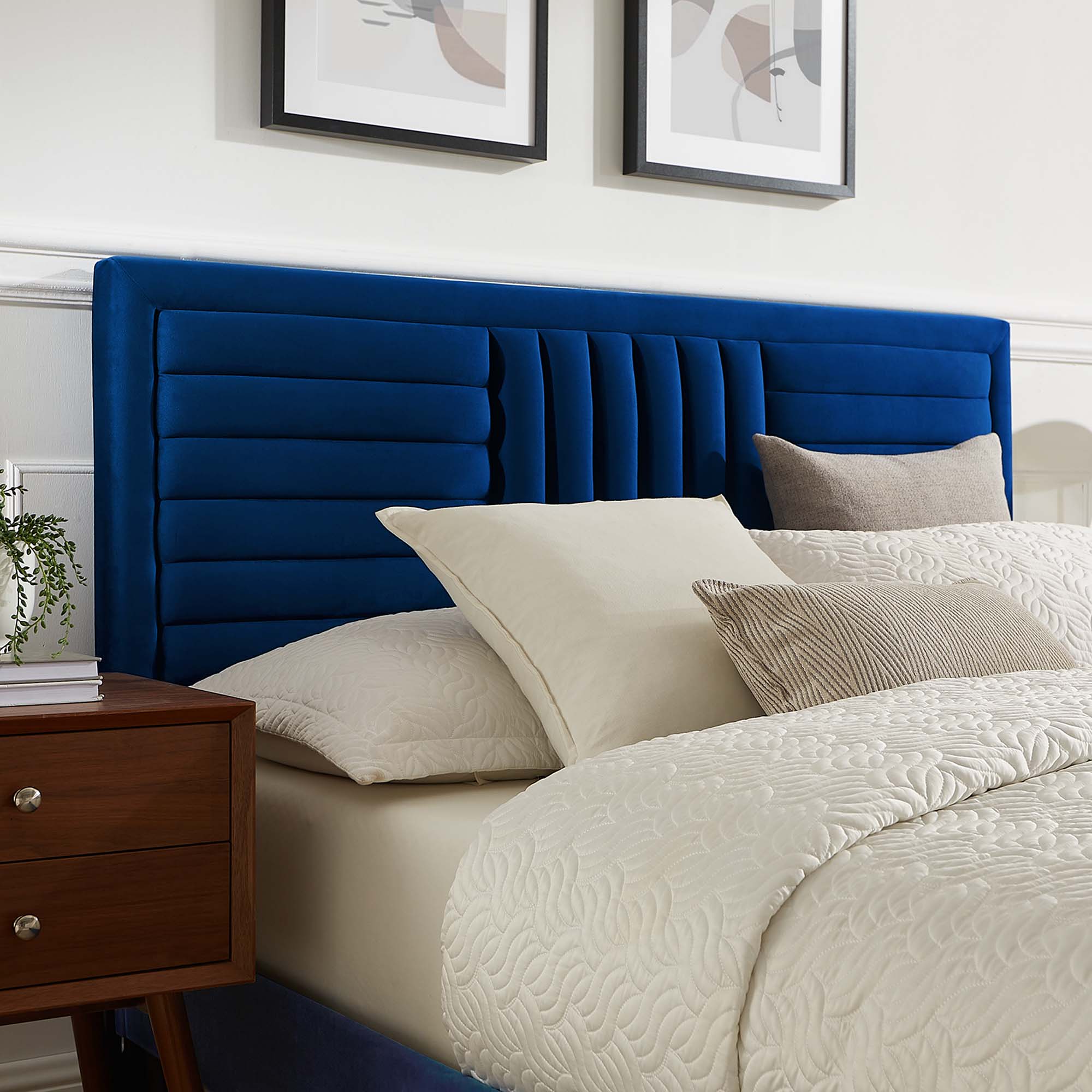 Sofia Navy Channel Tufted Performance Velvet Full Platform Bed