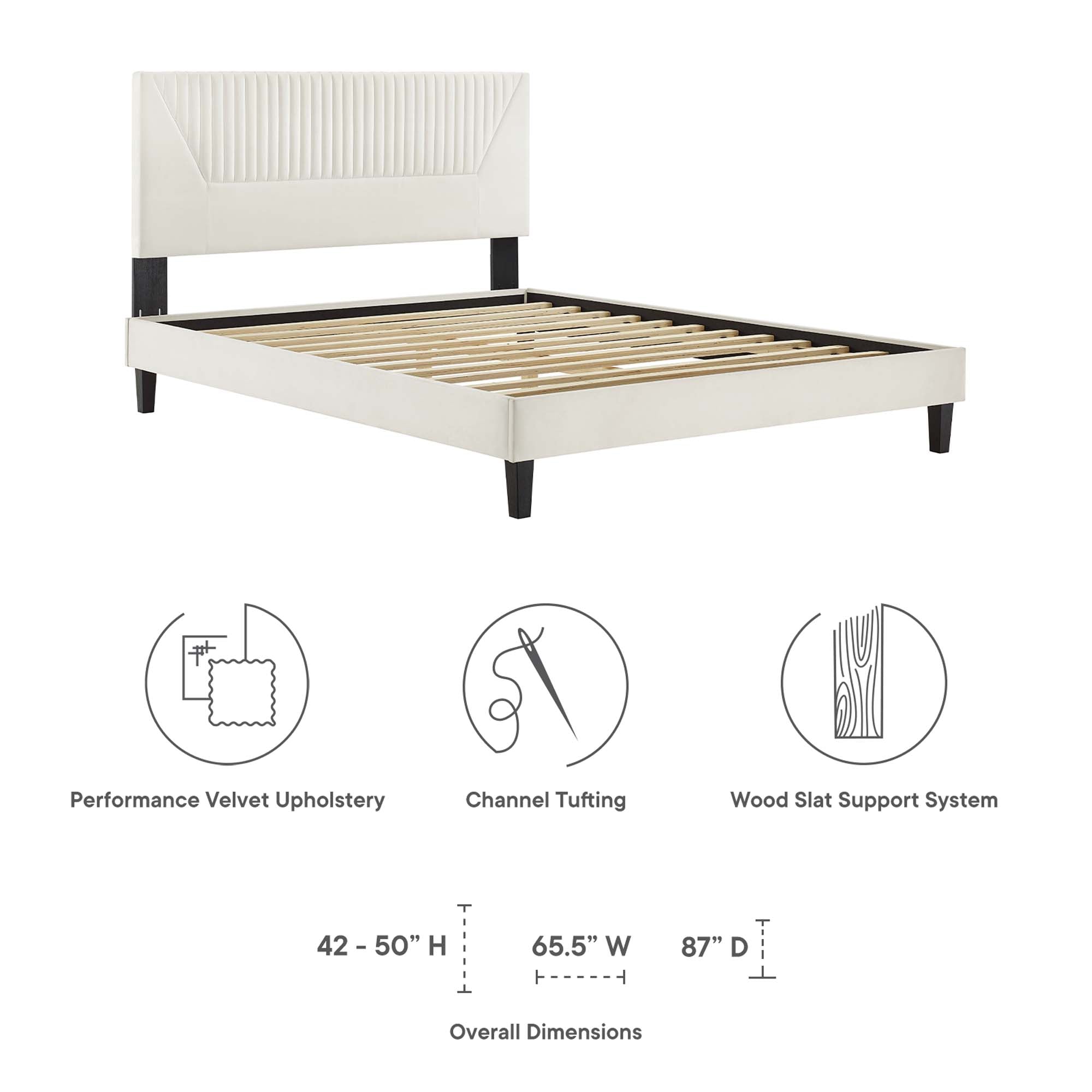 Yasmine White Channel Tufted Performance Velvet Full Platform Bed