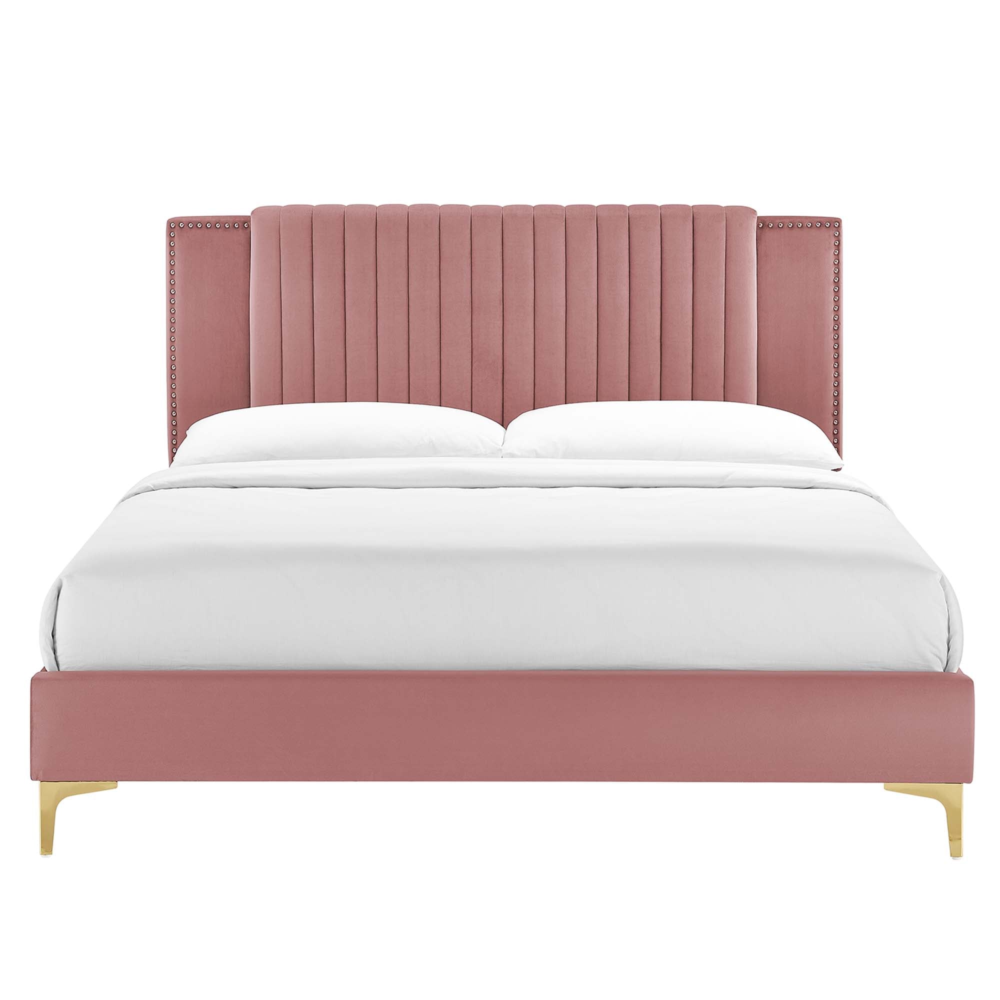 Zahra Dusty Rose Channel Tufted Performance Velvet King Platform Bed