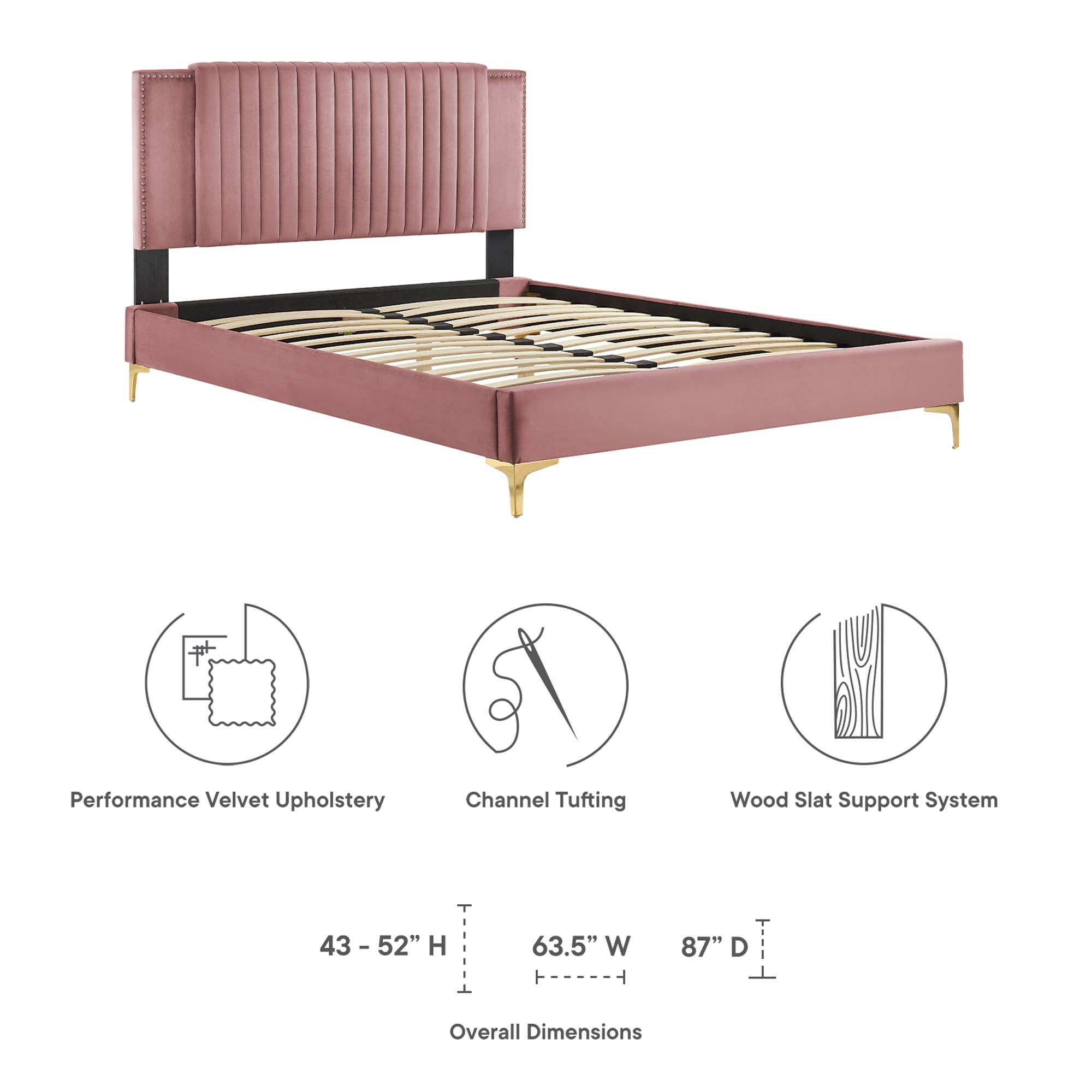 Zahra Dusty Rose Channel Tufted Performance Velvet King Platform Bed