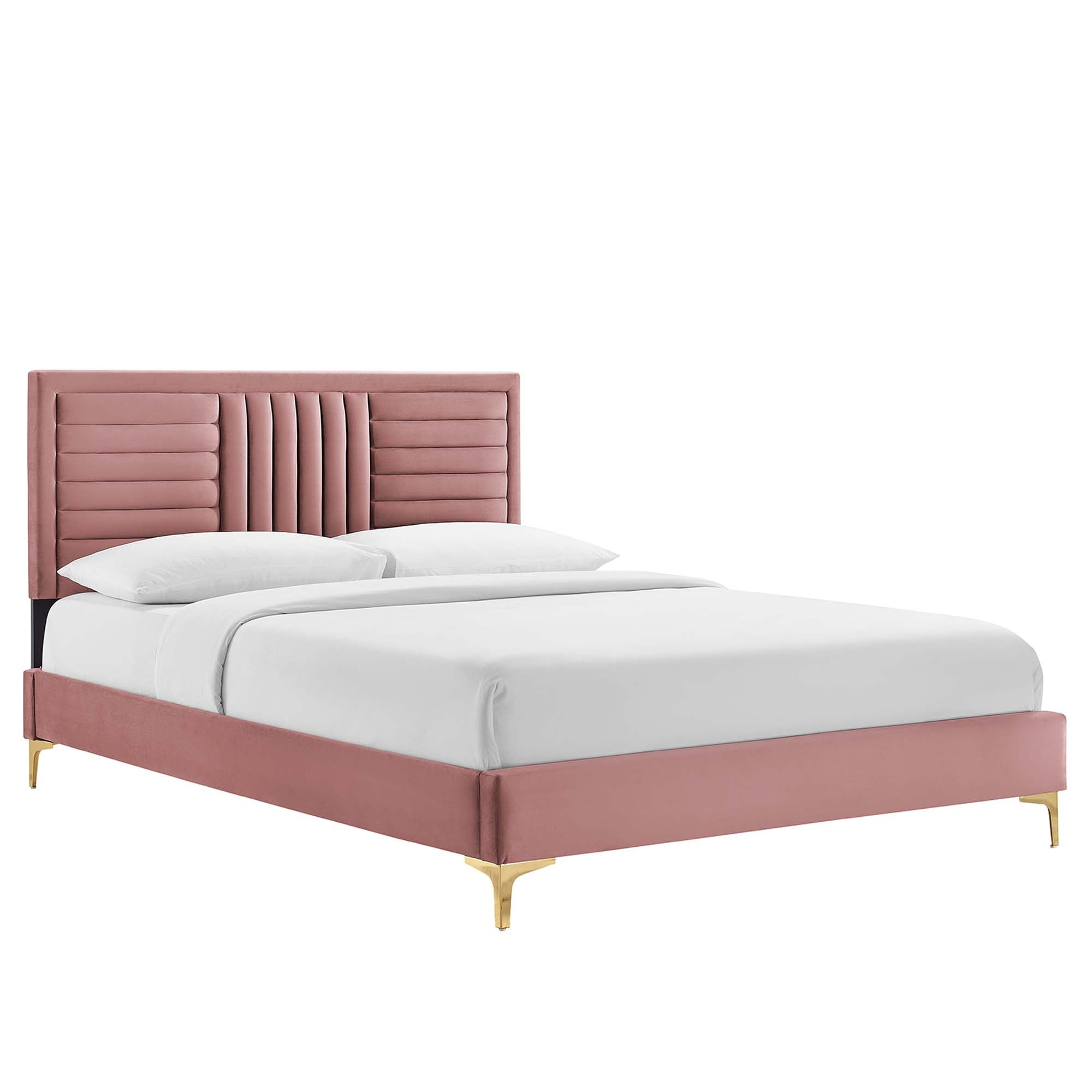 Sofia Dusty Rose Channel Tufted Performance Velvet King Platform Bed