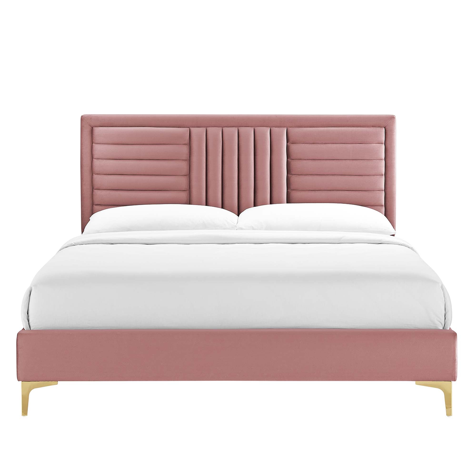 Sofia Dusty Rose Channel Tufted Performance Velvet King Platform Bed