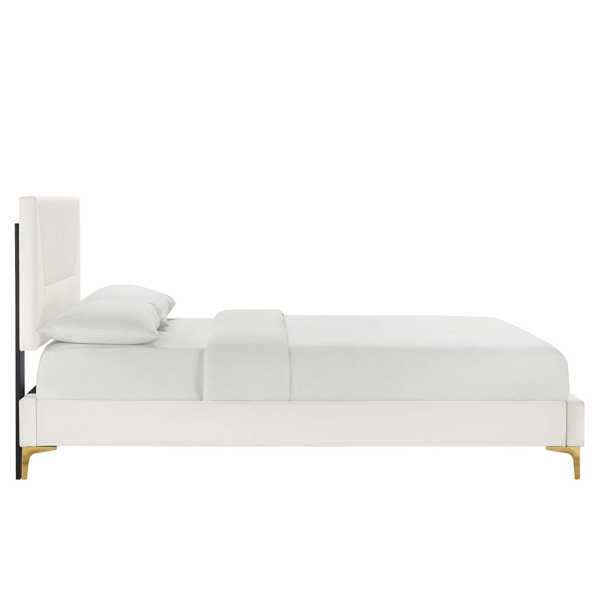 Yasmine White Channel Tufted Performance Velvet King Platform Bed