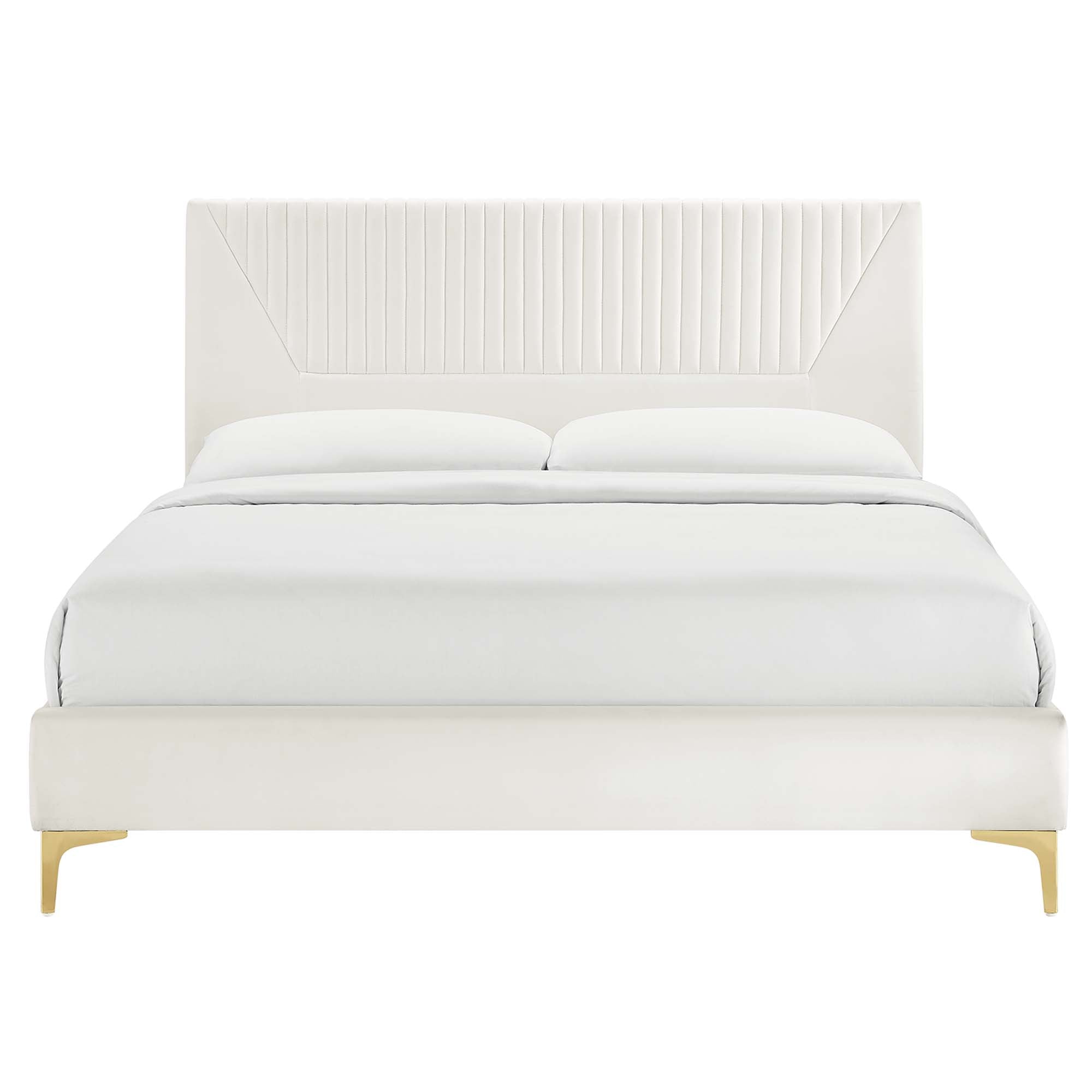 Yasmine White Channel Tufted Performance Velvet King Platform Bed