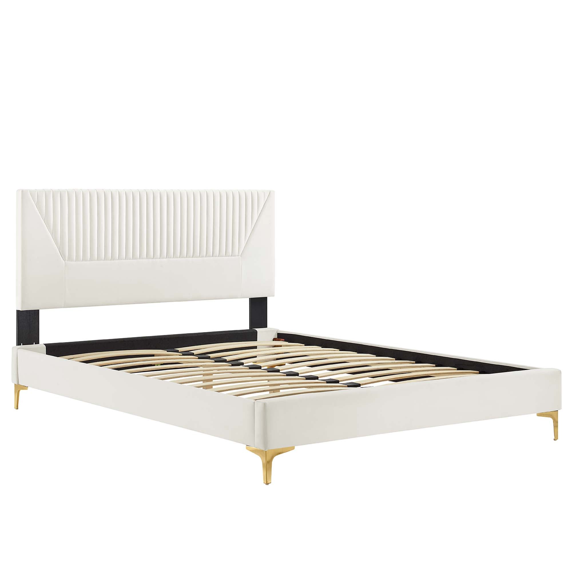 Yasmine White Channel Tufted Performance Velvet King Platform Bed