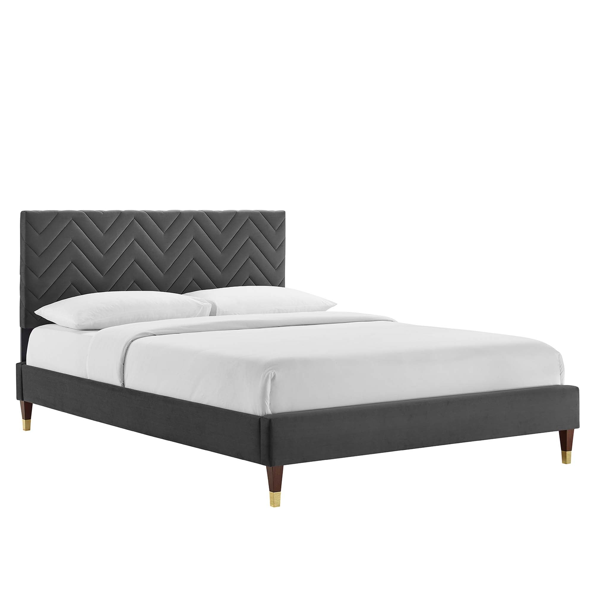 Leah White Chevron Tufted Performance Velvet King Platform Bed