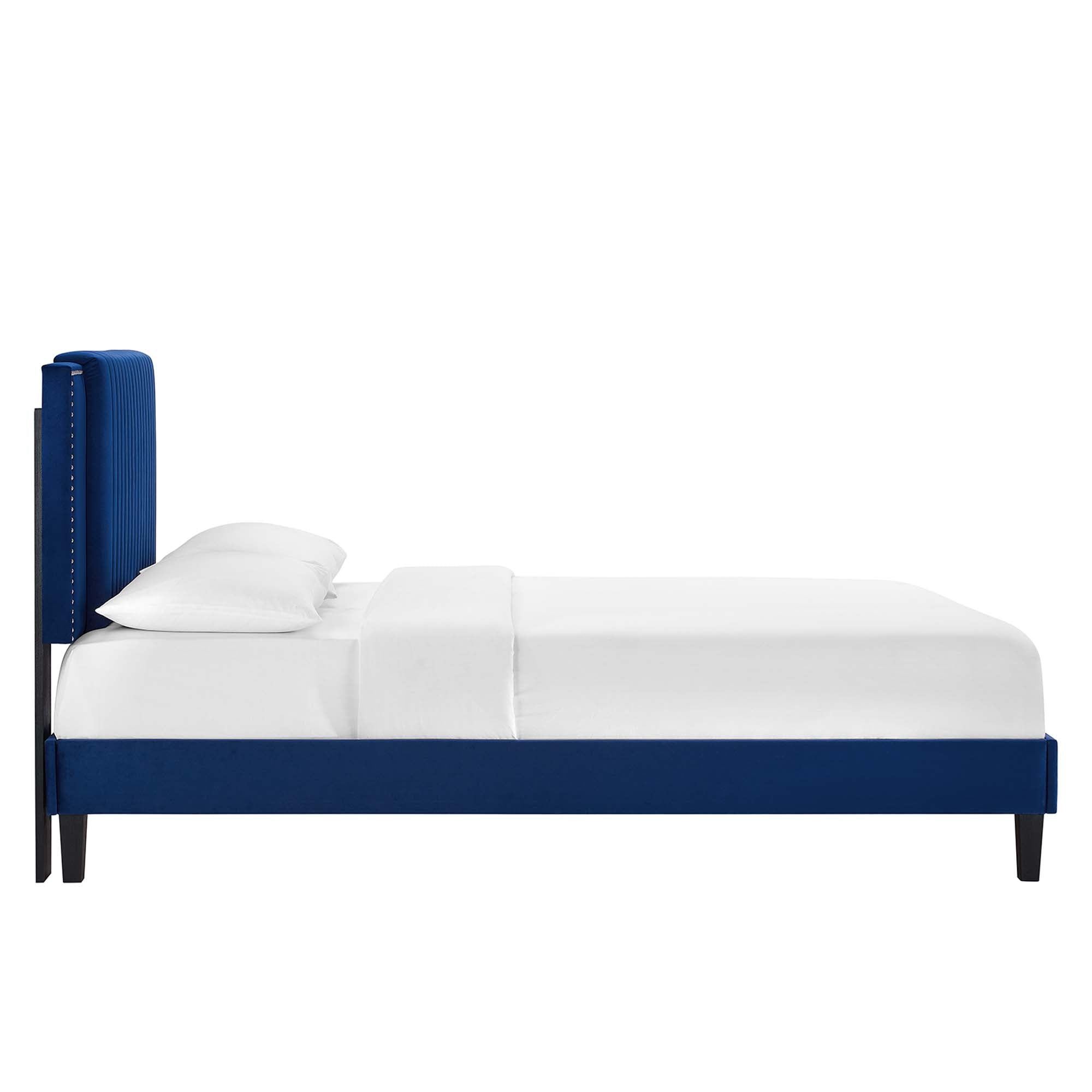 Zahra Navy Channel Tufted Performance Velvet King Platform Bed