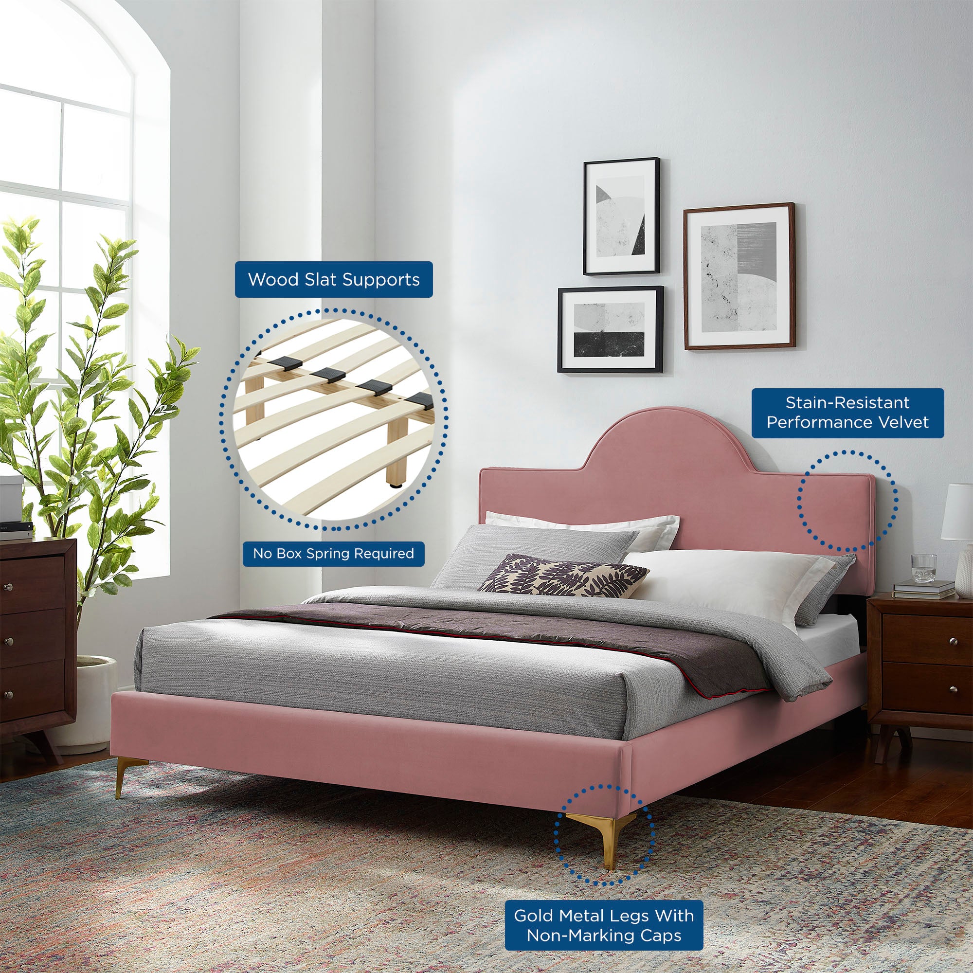 Sunny Dusty Rose Performance Velvet King Bed