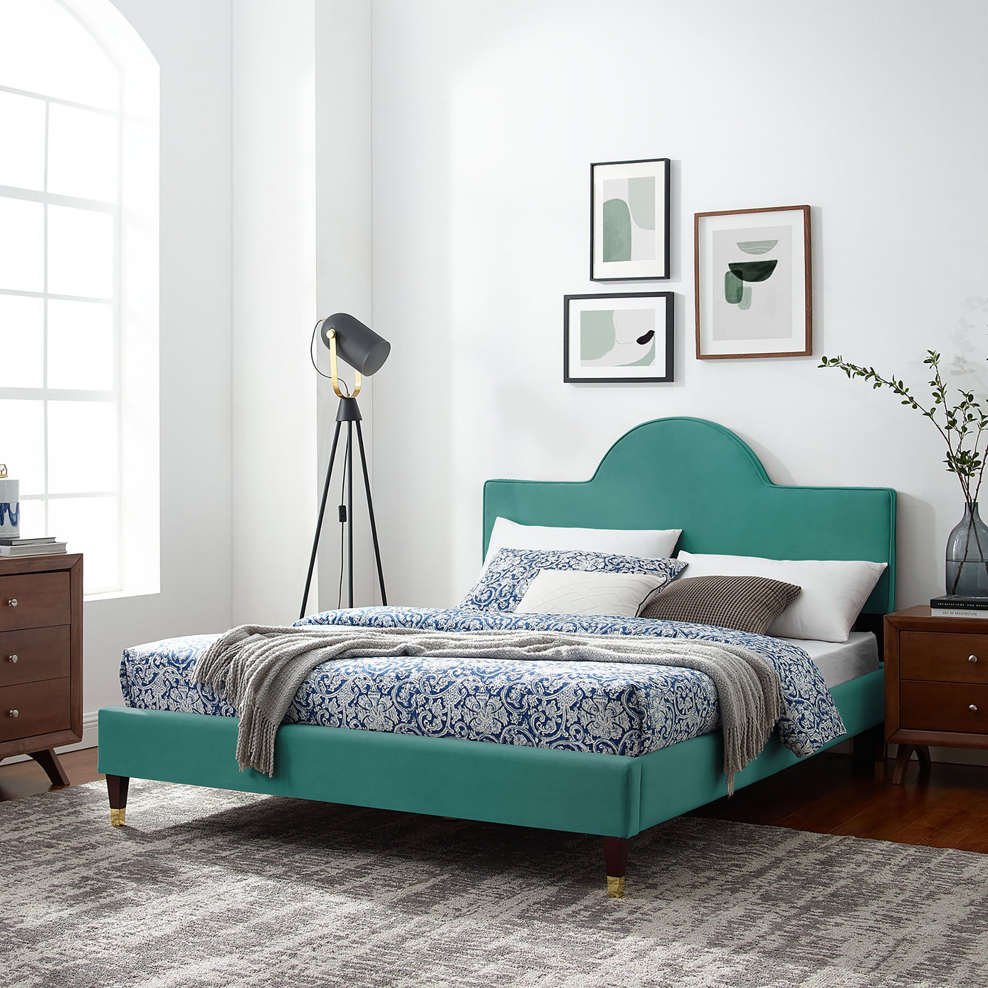 Aurora Teal Performance Velvet Twin Bed