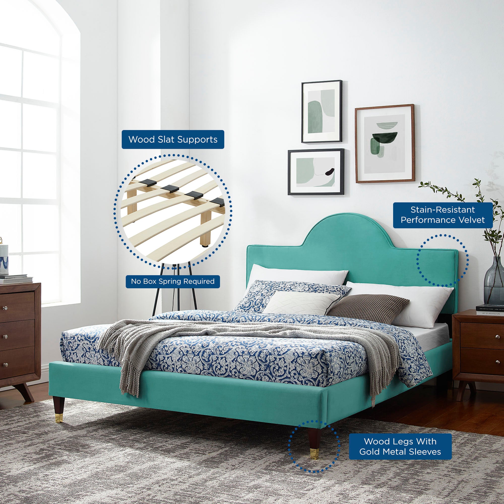 Aurora Teal Performance Velvet Twin Bed