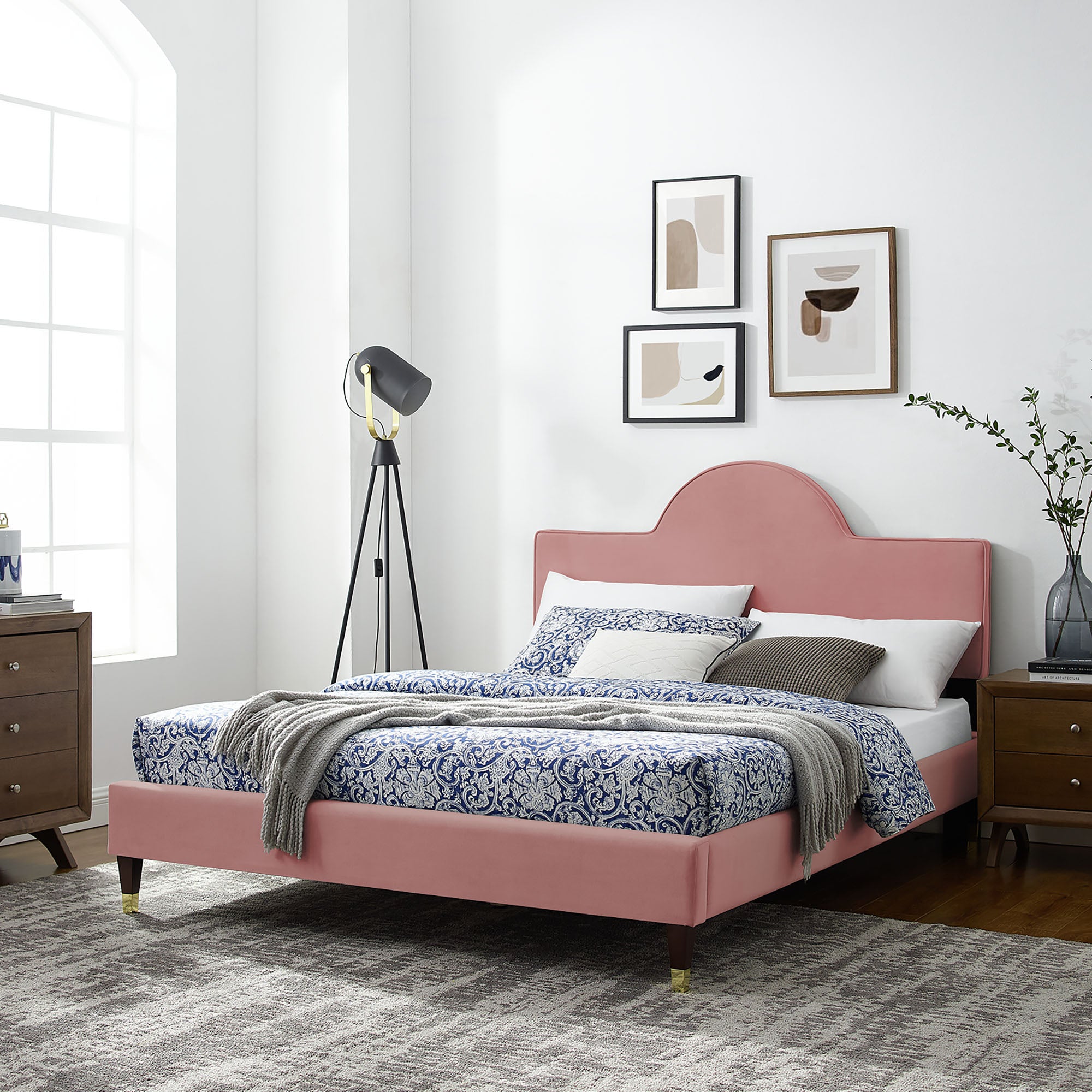 Aurora Dusty Rose Performance Velvet Full Bed