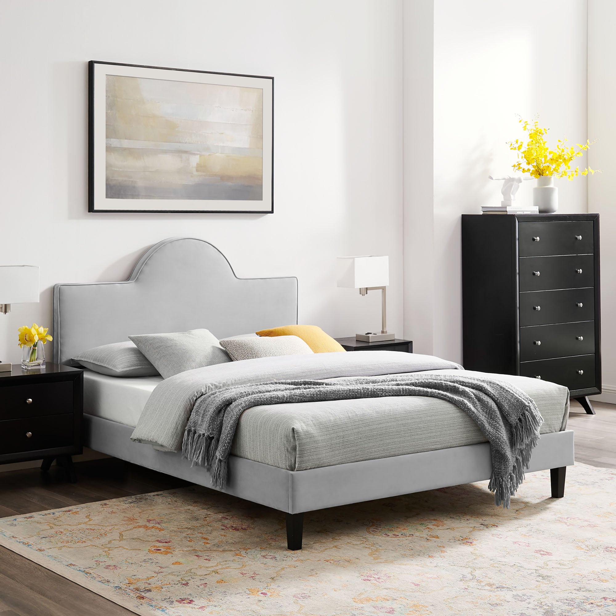 Soleil Light Gray Performance Velvet Twin Bed