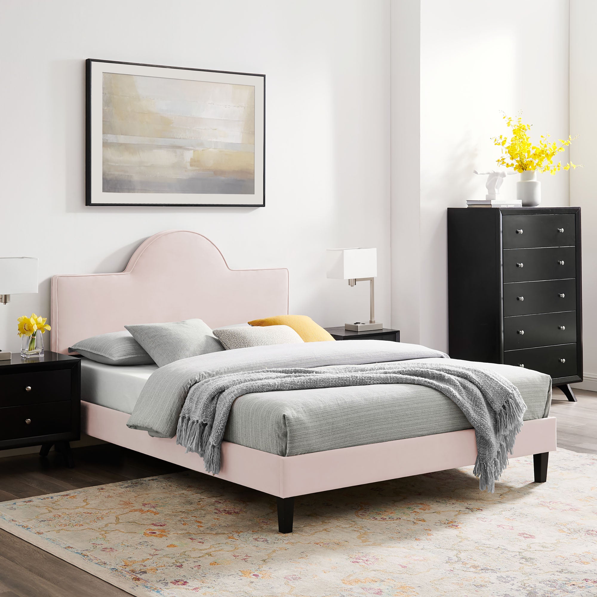 Soleil Pink Performance Velvet Full Bed