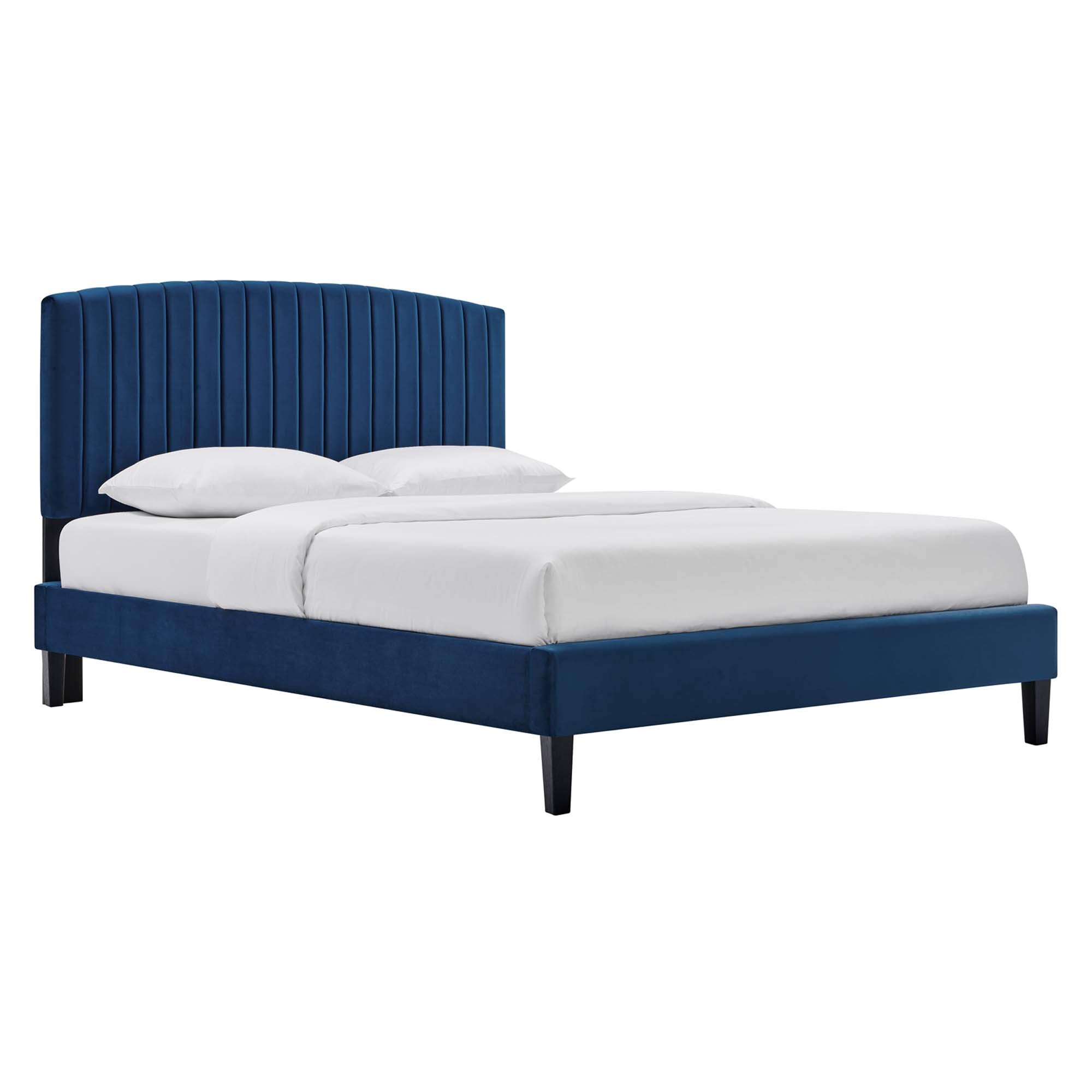 Alessi White Performance Velvet Full Platform Bed