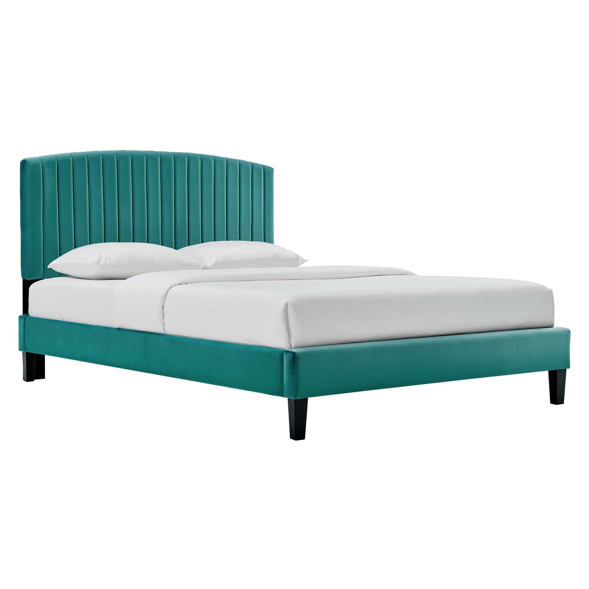 Alessi White Performance Velvet Full Platform Bed