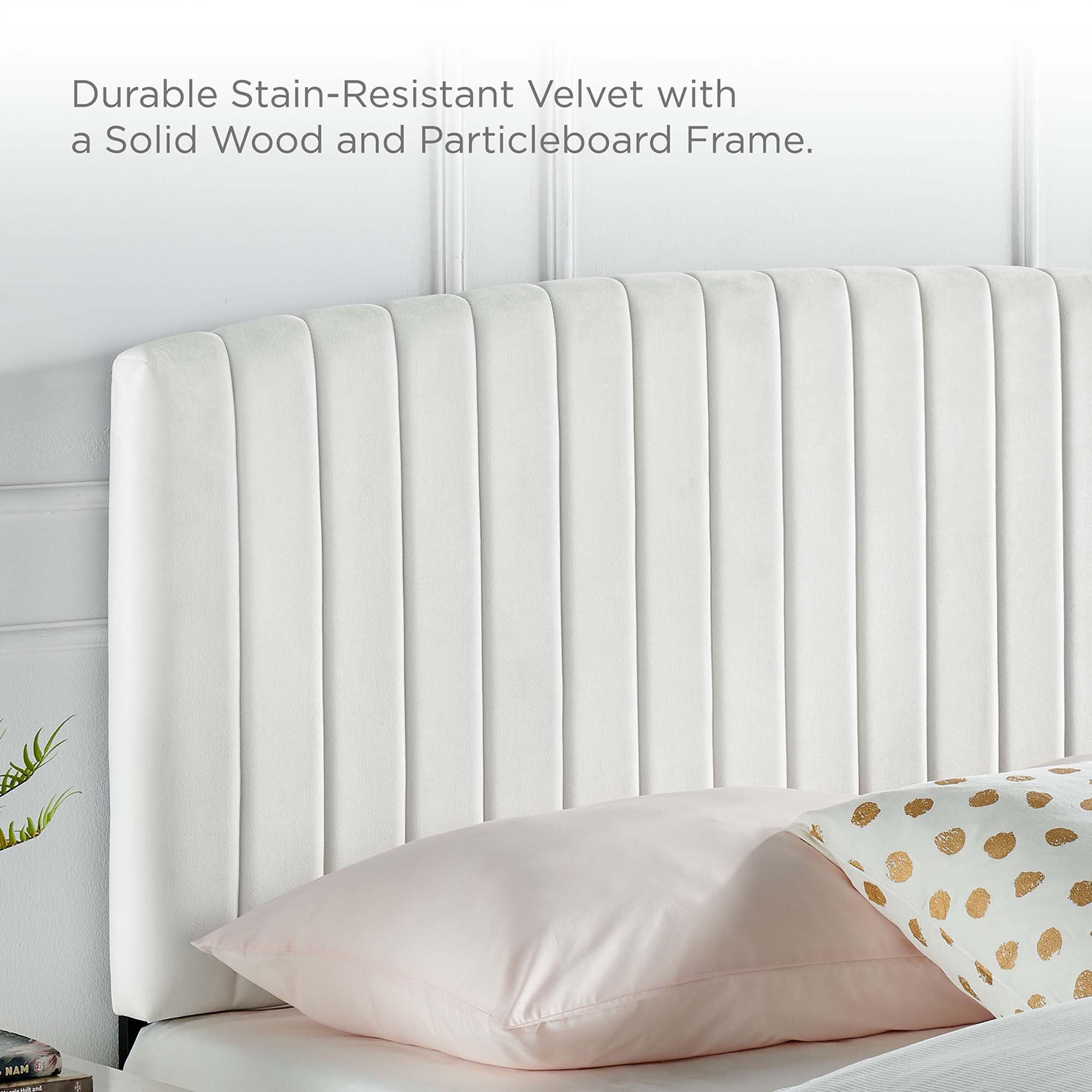 Mera Alessi Full White Performance Velvet Platform Bed  Modern Tufted Upholstered Frame