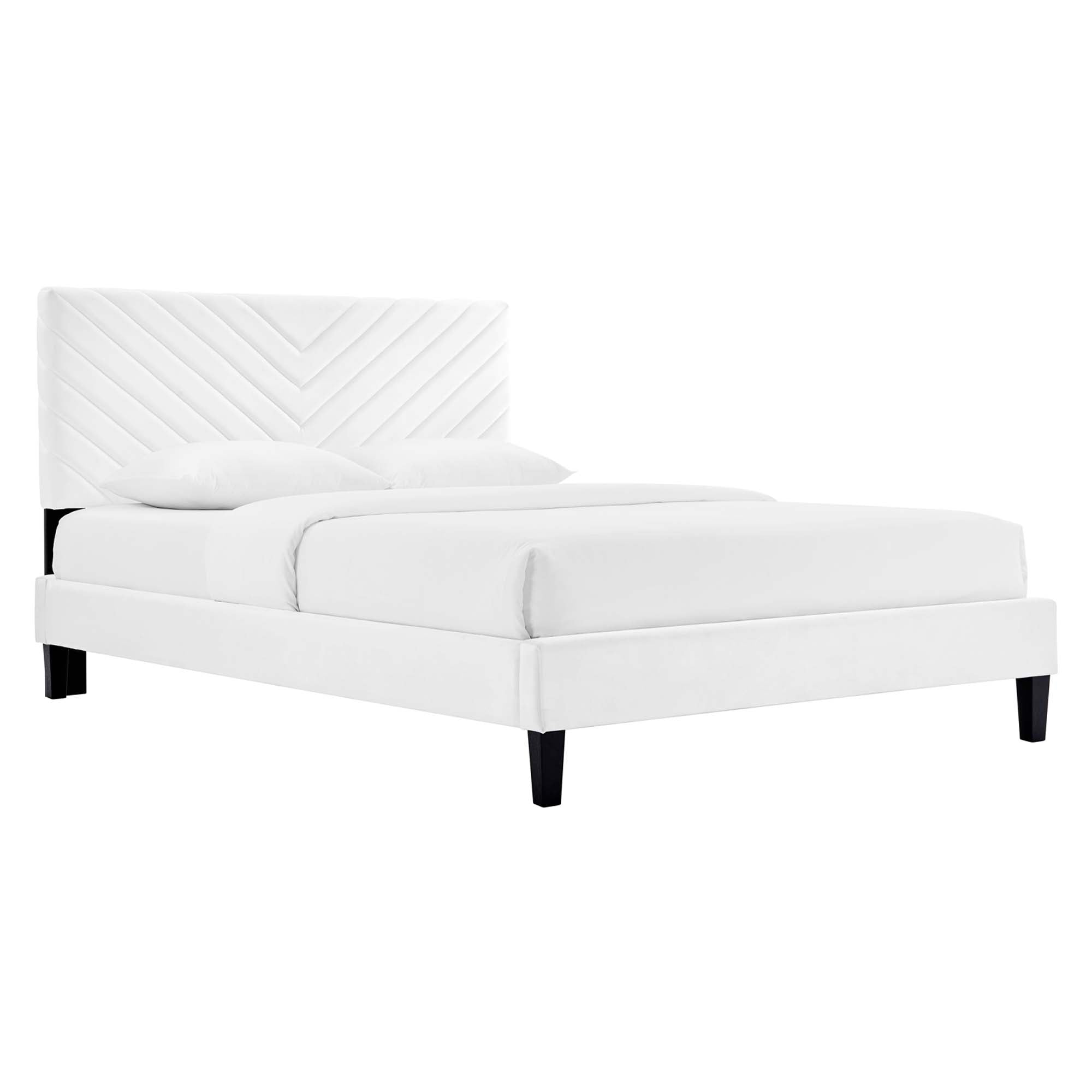 Roxanne White Performance Velvet Full Platform Bed