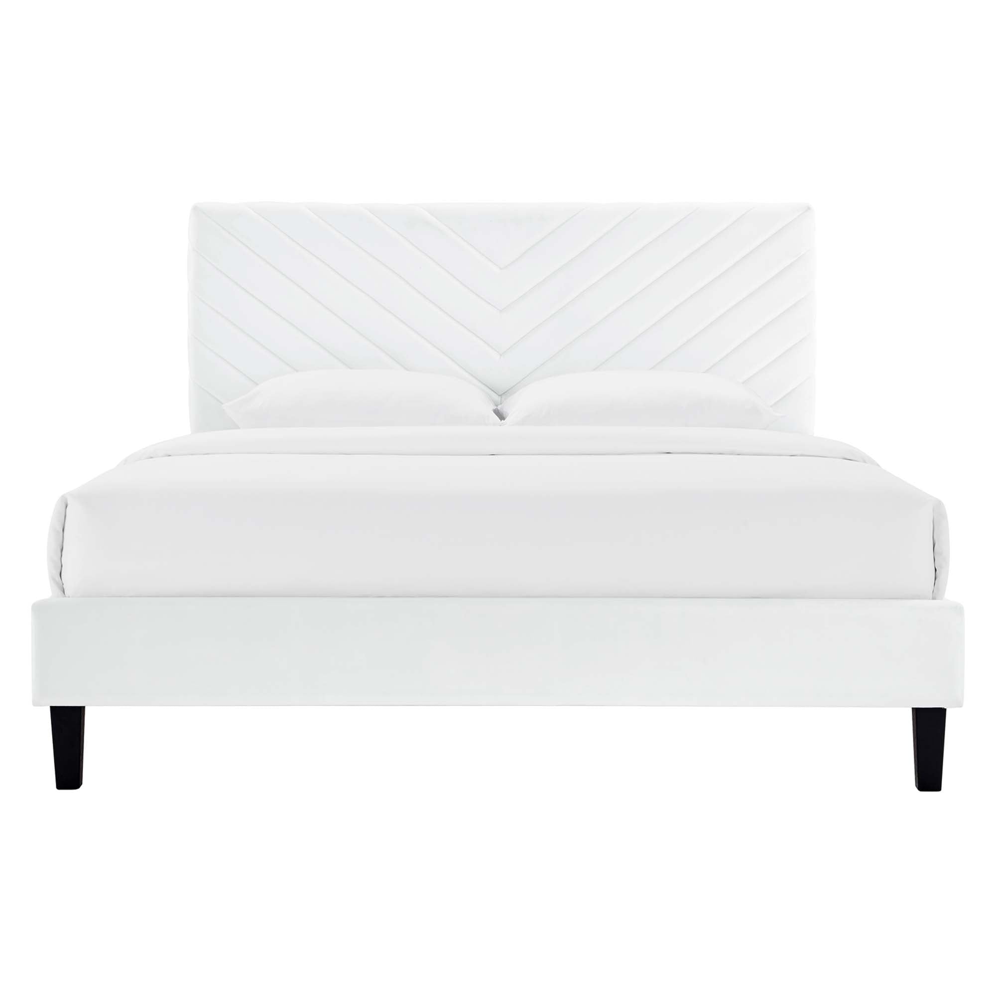 Roxanne White Performance Velvet Full Platform Bed