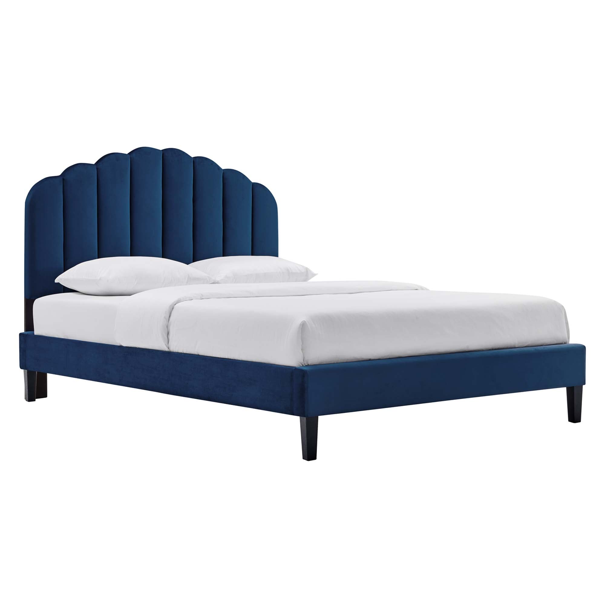 Daisy Navy Performance Velvet Full Platform Bed