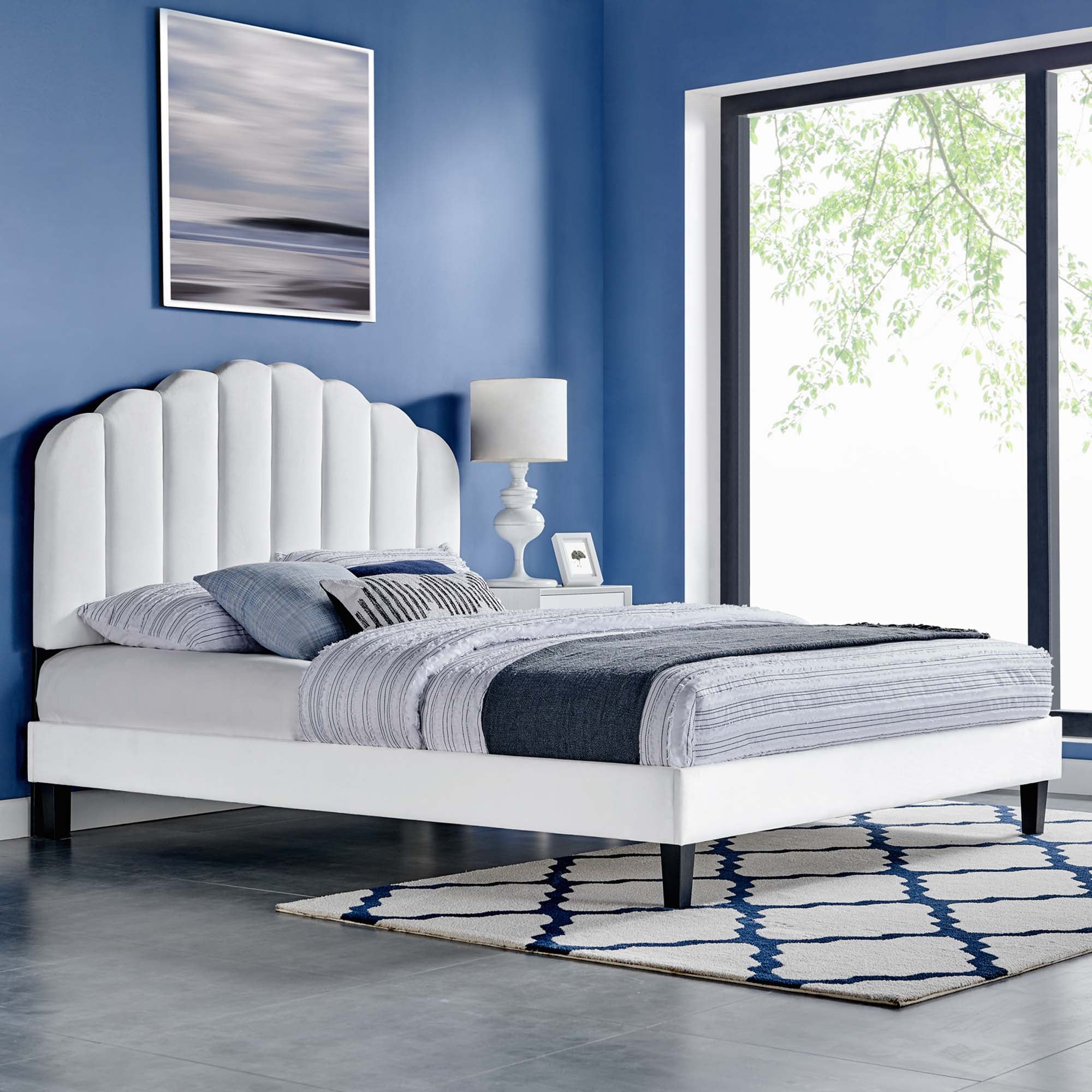 Daisy Performance Velvet Full Platform Bed, White