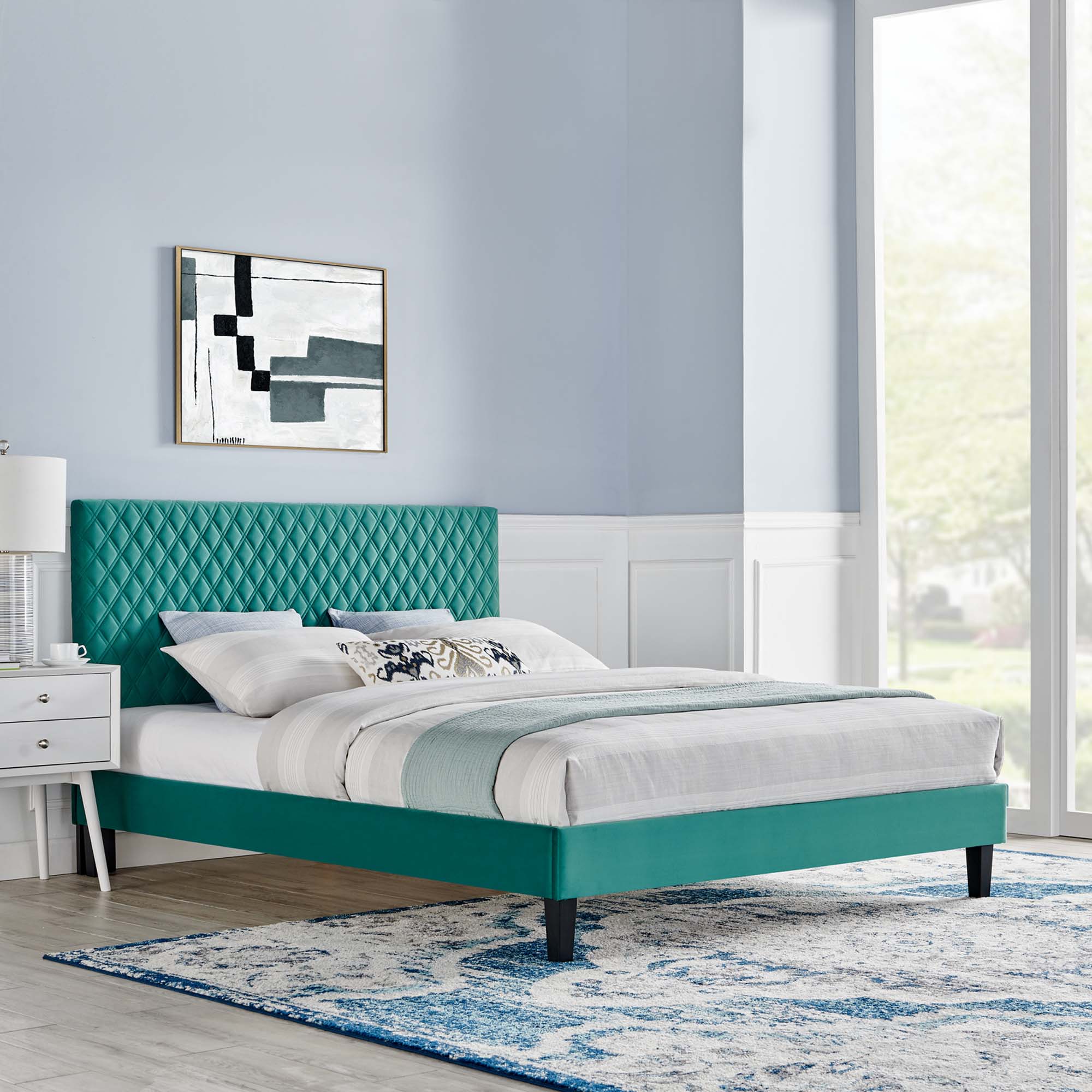 Garcelle Teal Performance Velvet Full Platform Bed