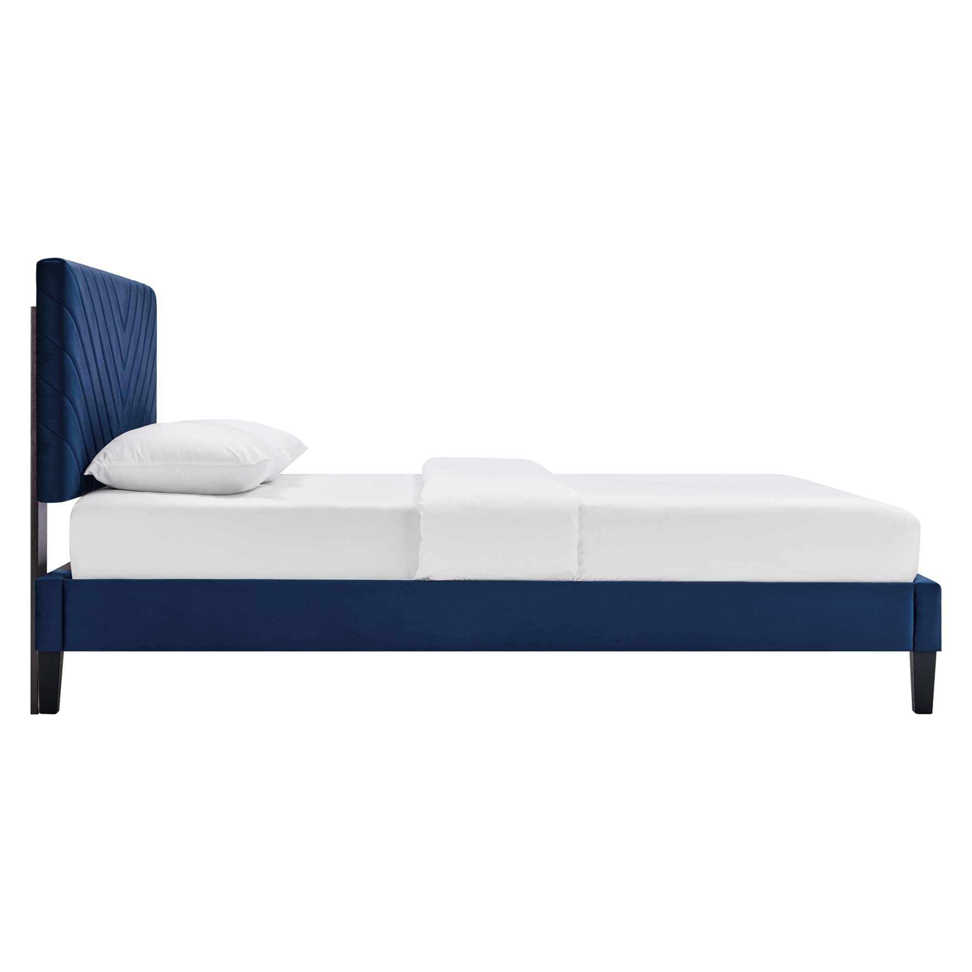 Roxanne Navy Performance Velvet Twin Platform Bed