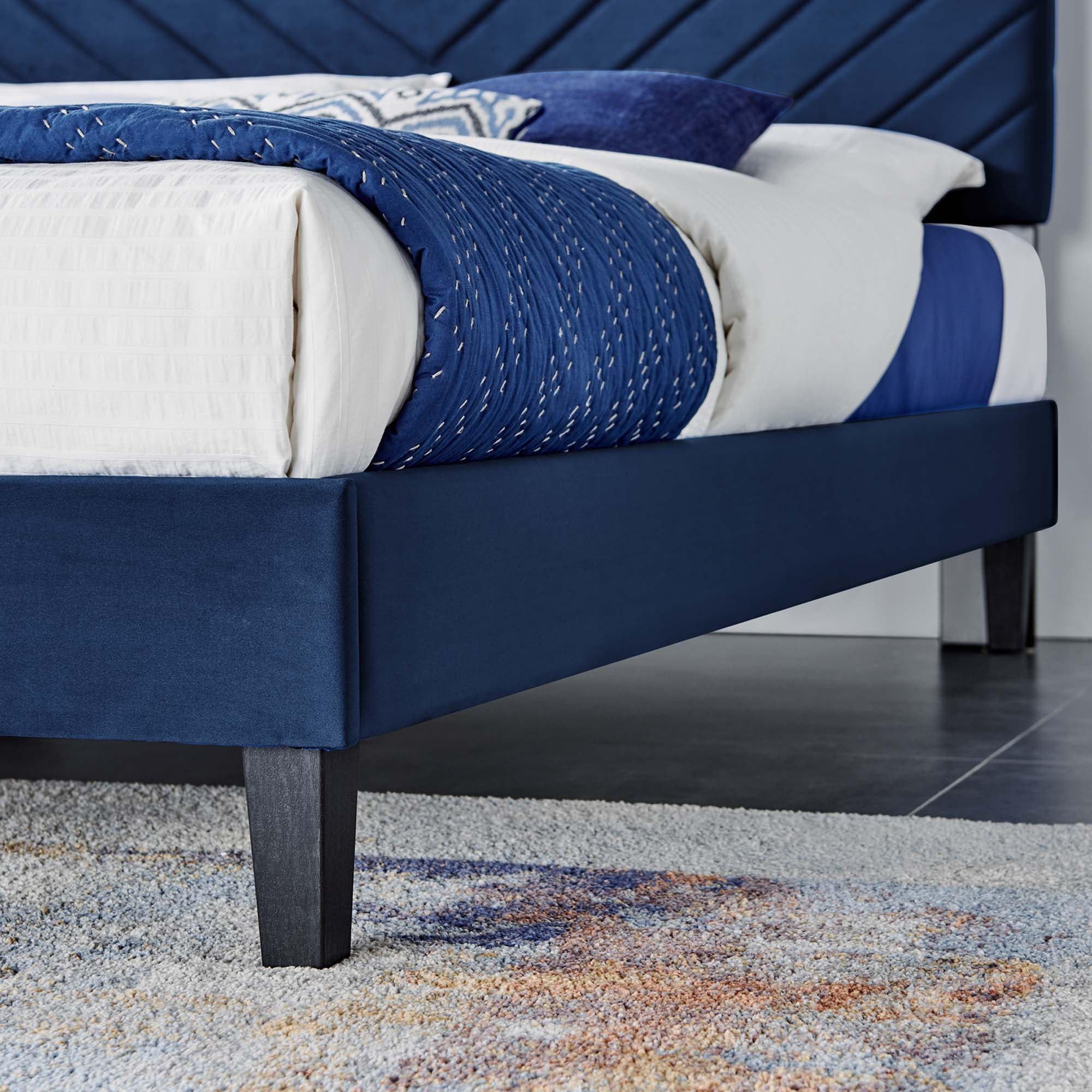 Roxanne Navy Performance Velvet Twin Platform Bed