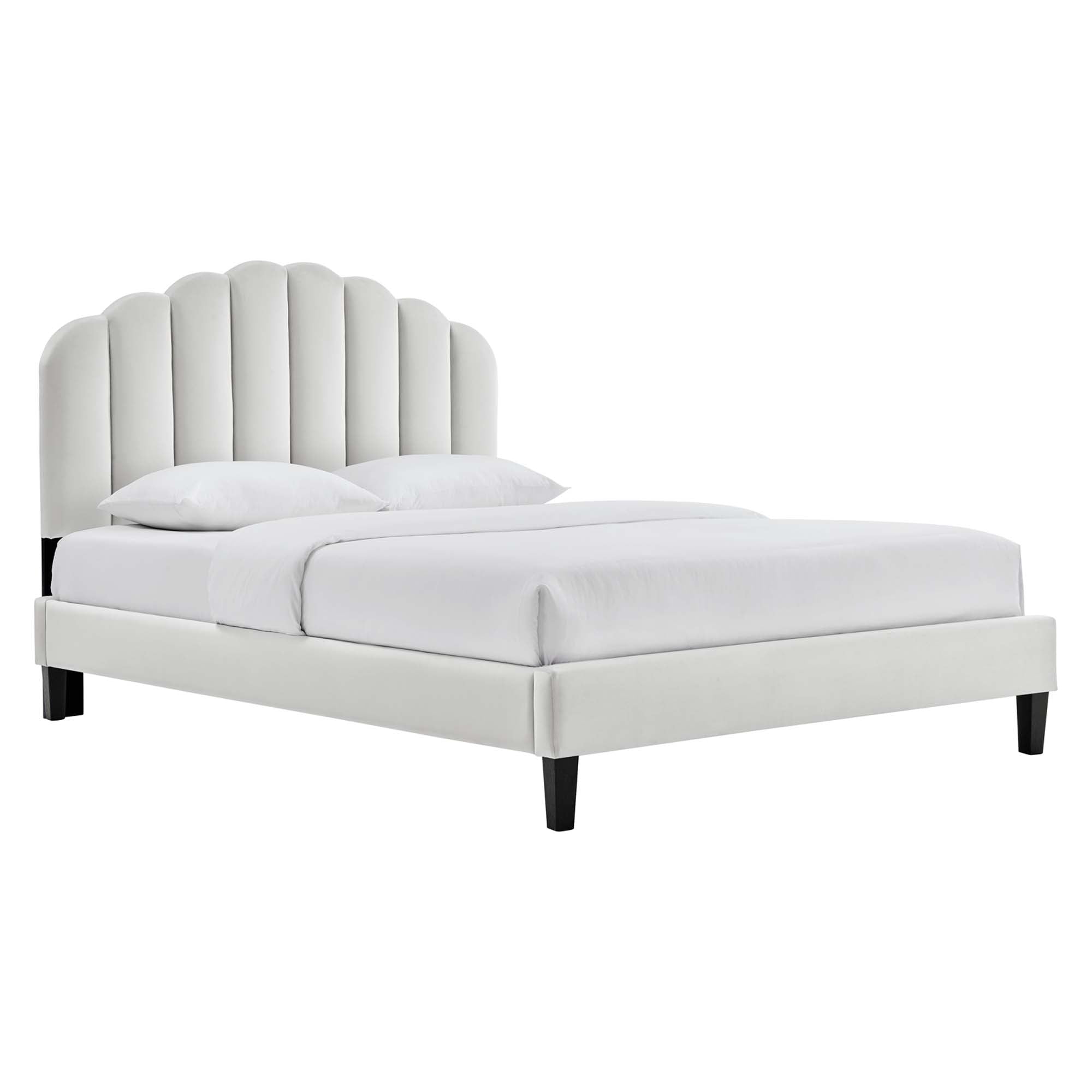 Daisy White Performance Velvet Twin Platform Bed