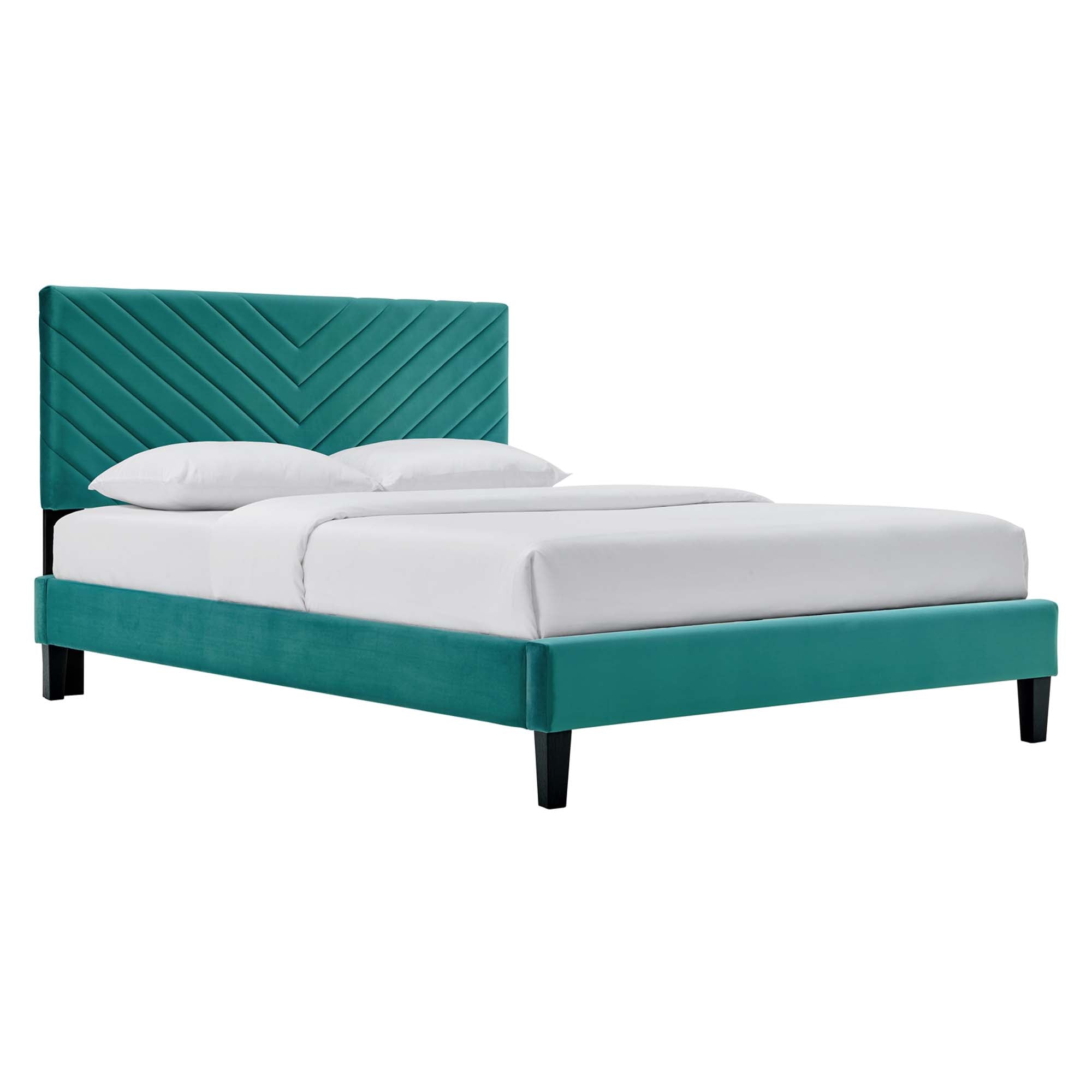 Roxanne Teal Performance Velvet King Platform Bed