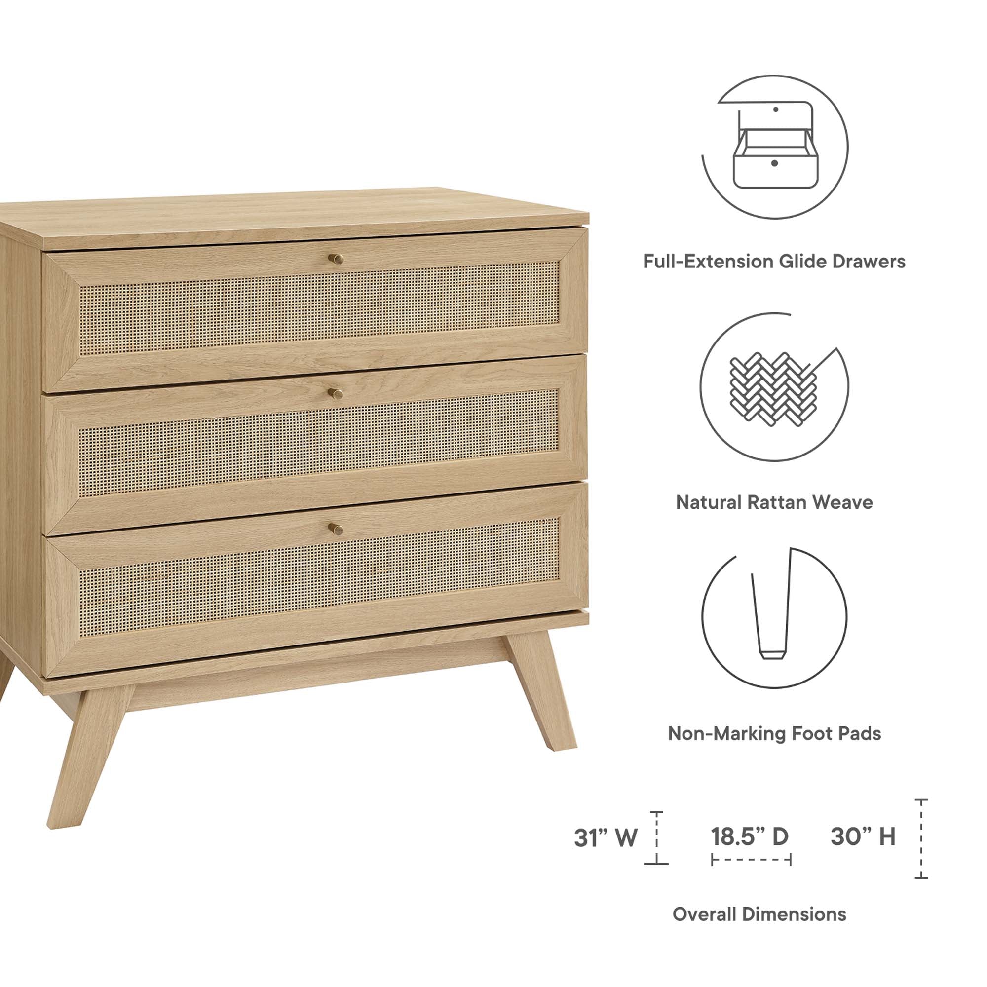 Soma 3-Drawer Dresser, Oak