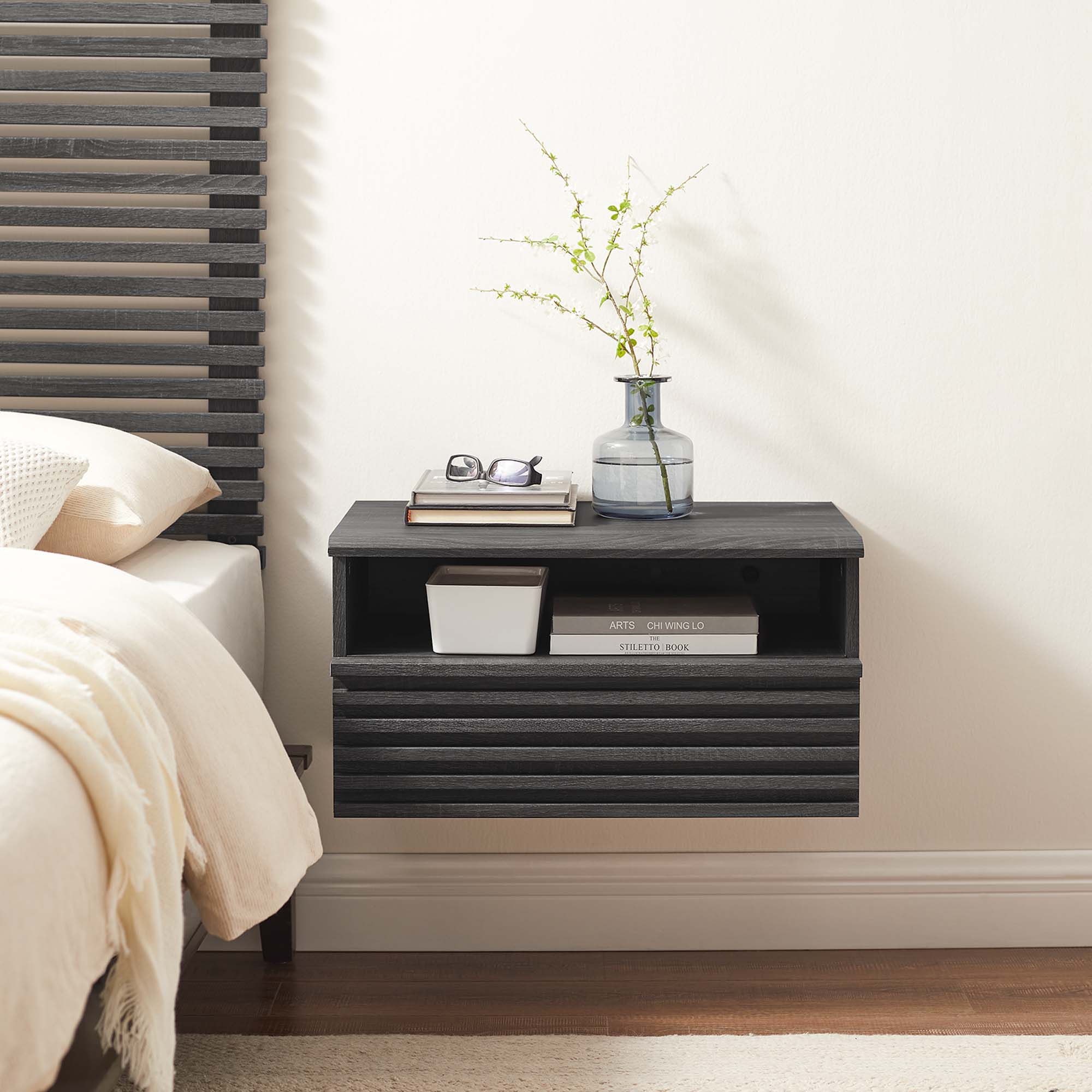 Render Wall-Mount Nightstand, Charcoal