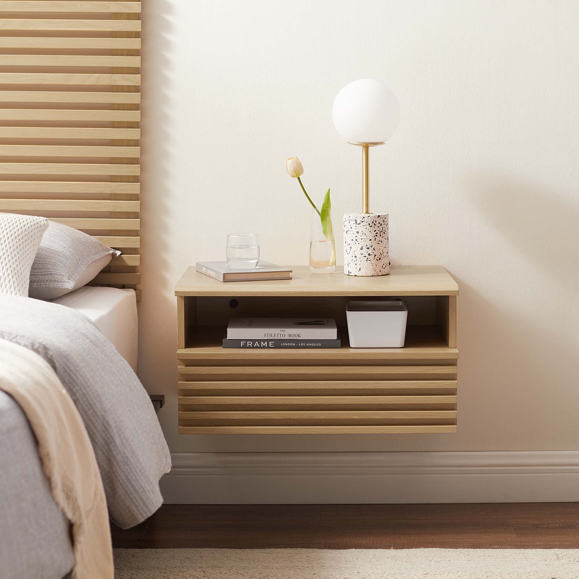 Render Wall-Mount Nightstand, Oak