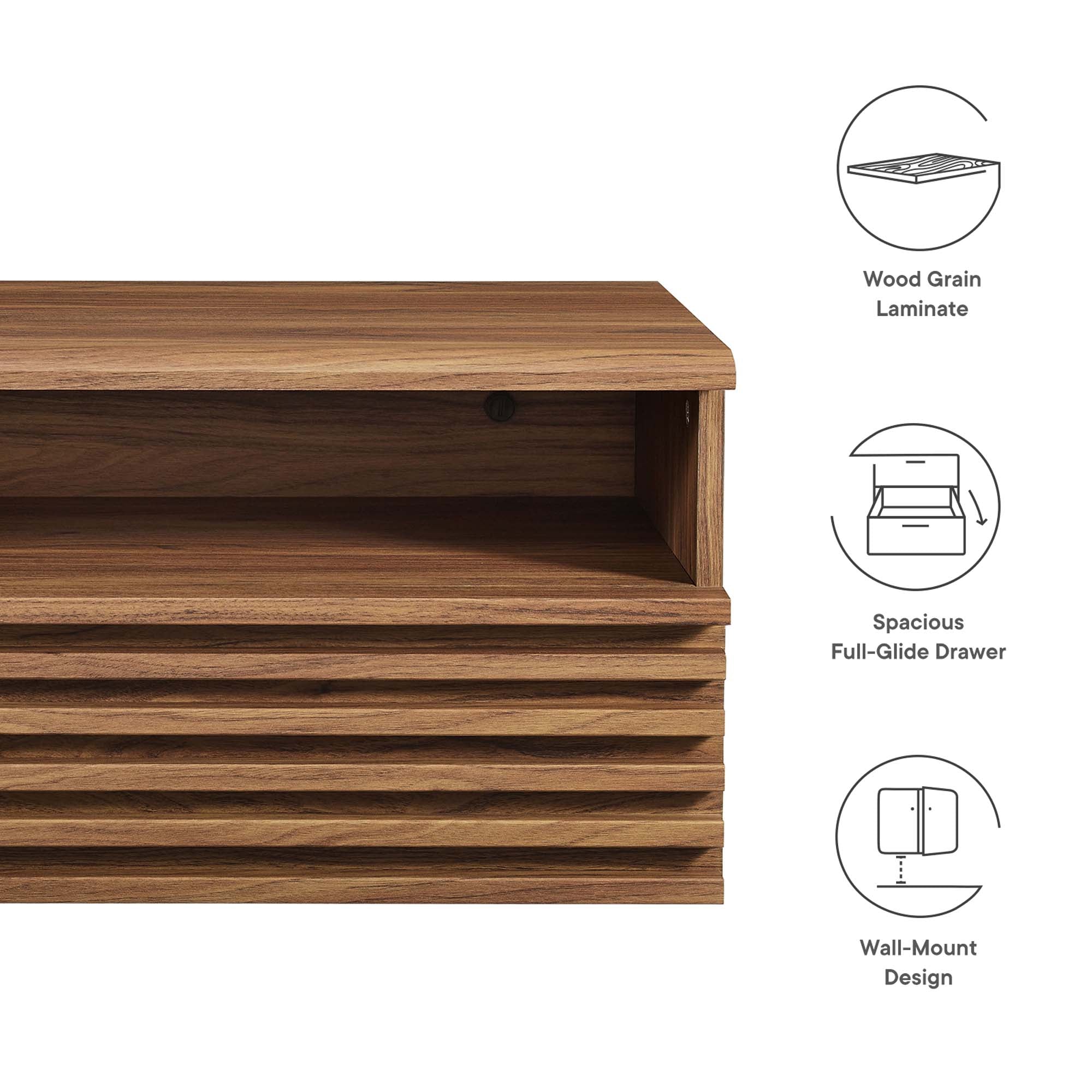 Render Wall-Mount Nightstand, Walnut