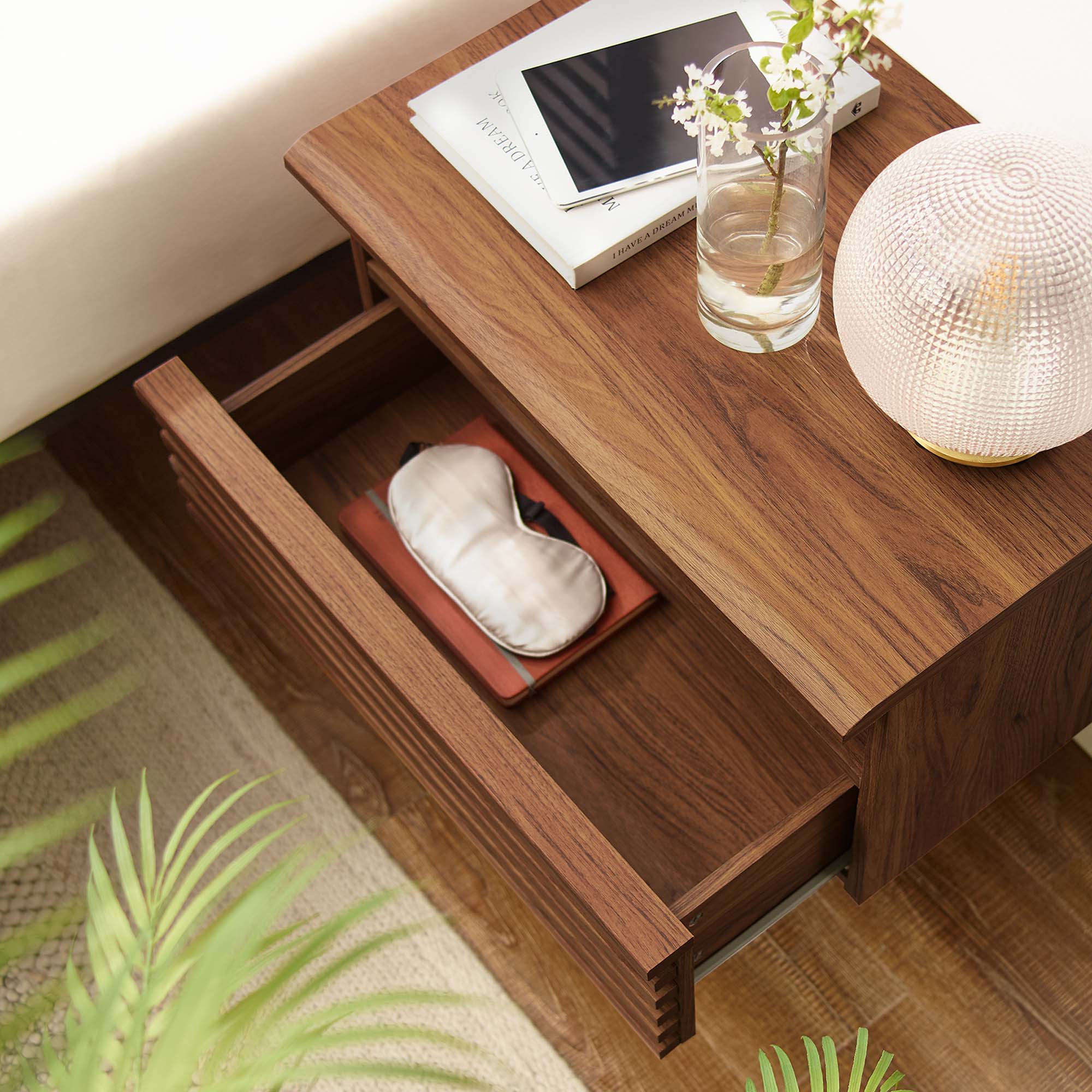 Render Wall-Mount Nightstand, Walnut