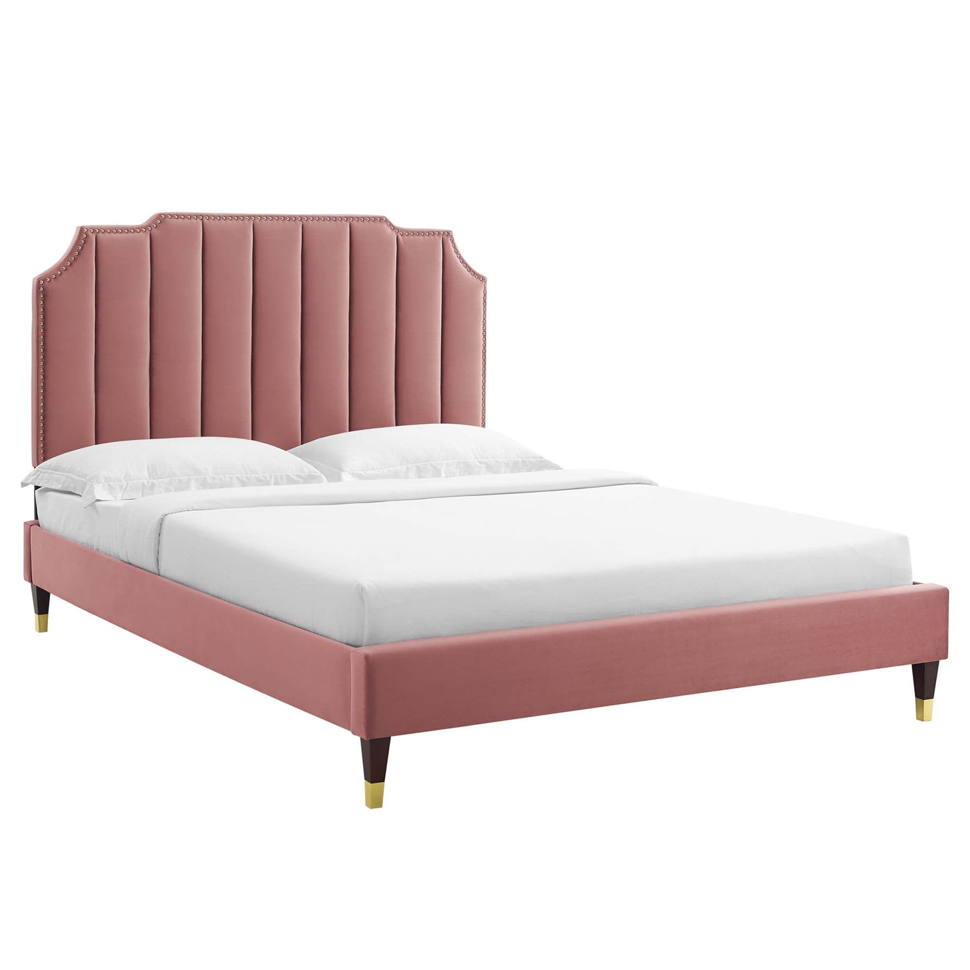 Colette Dusty Rose King Performance Velvet Fabic Platform Bed