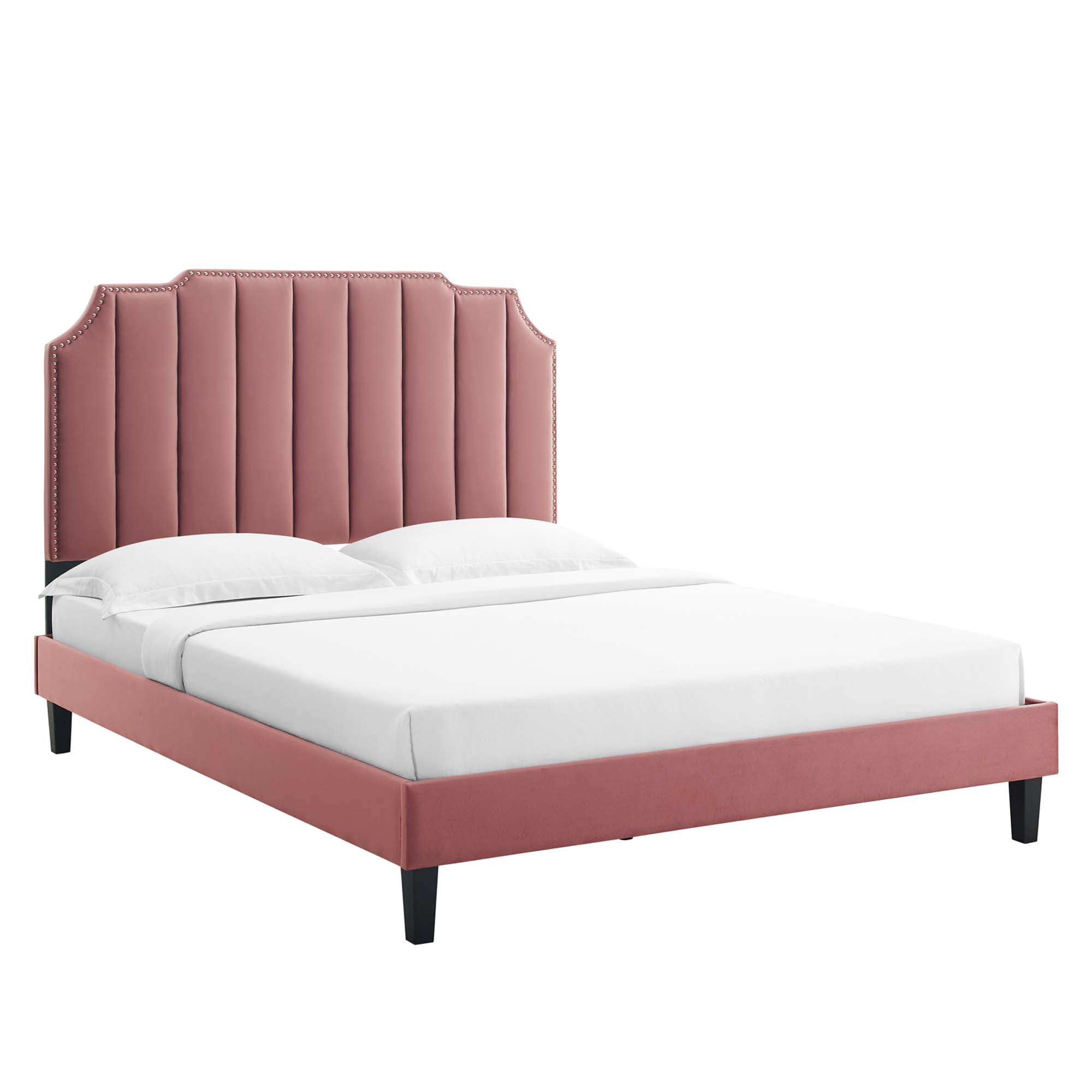 Colette Dusty Rose King Performance Velvet Platform Bed