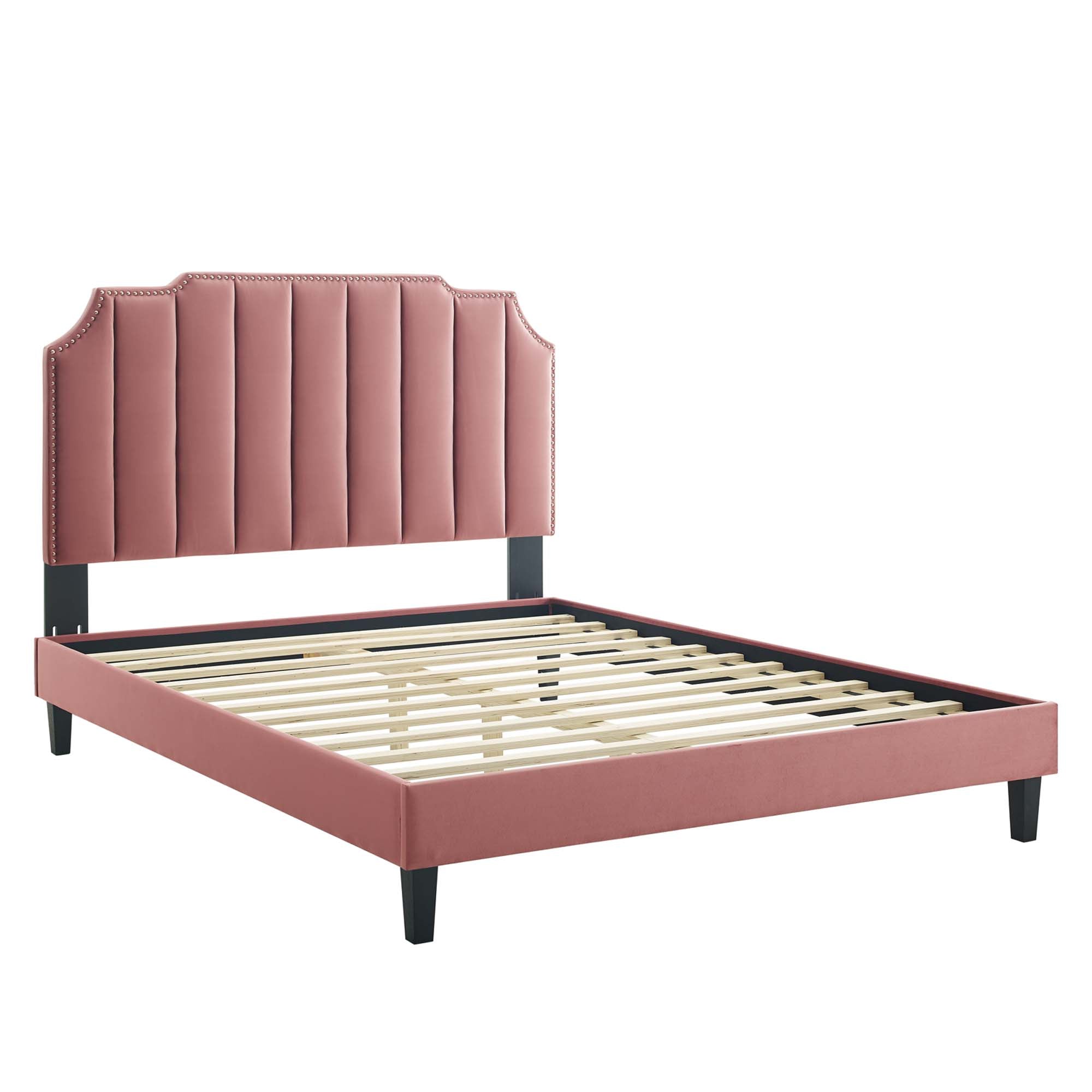 Colette Dusty Rose King Performance Velvet Platform Bed