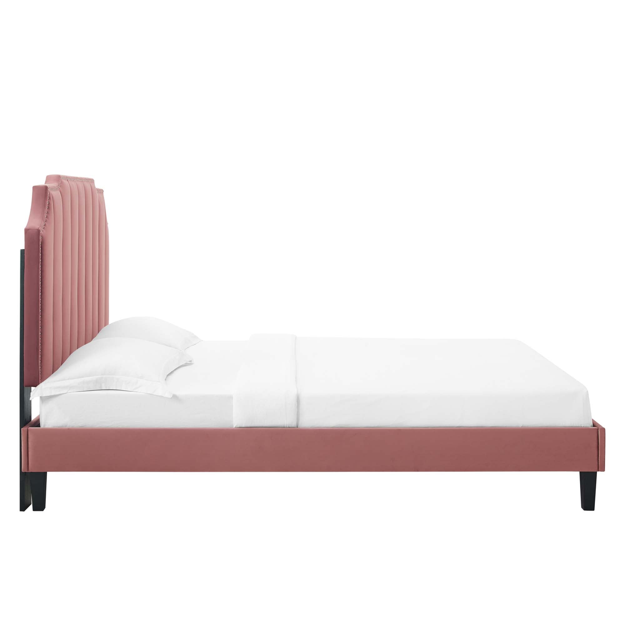 Colette Dusty Rose King Performance Velvet Platform Bed