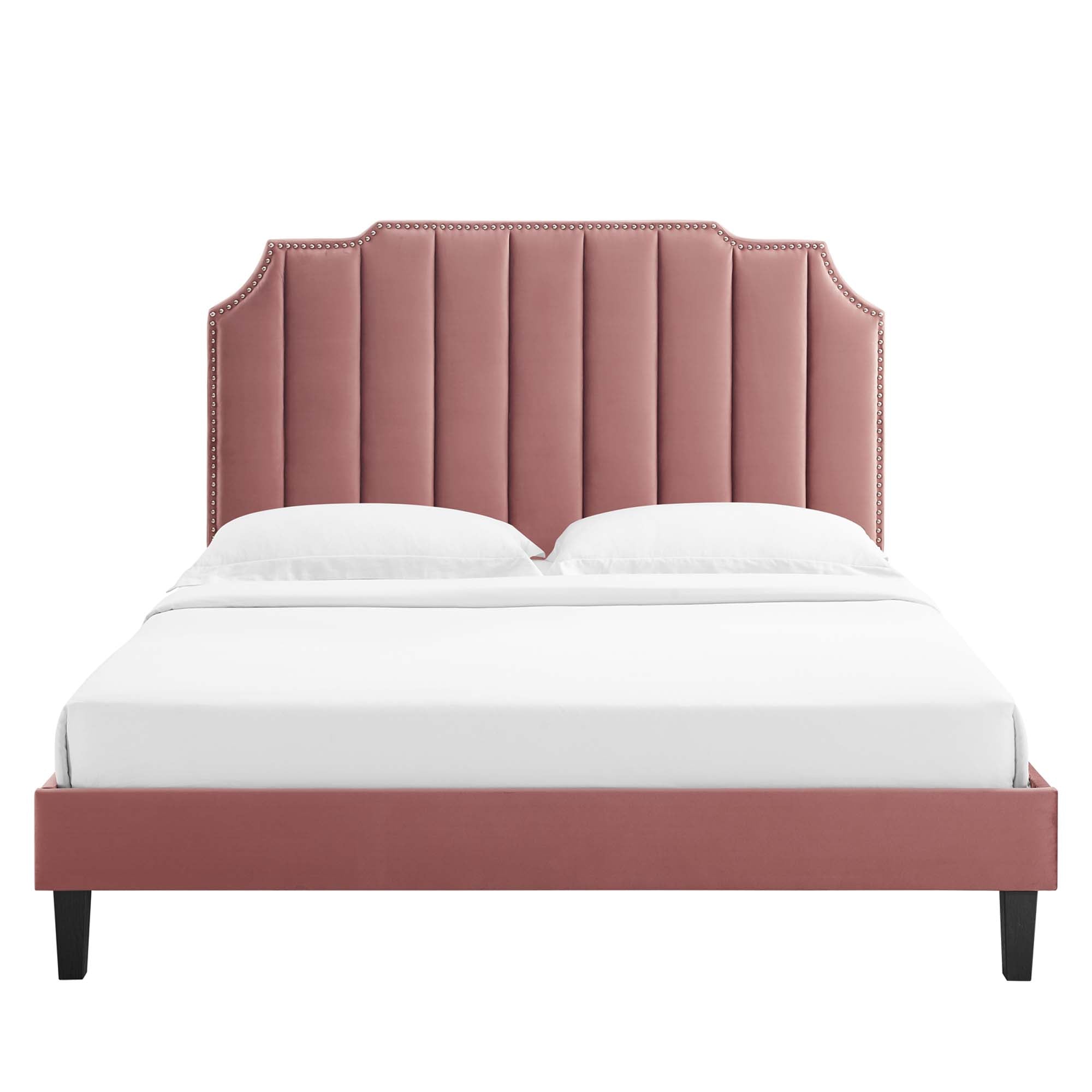 Colette Dusty Rose King Performance Velvet Platform Bed