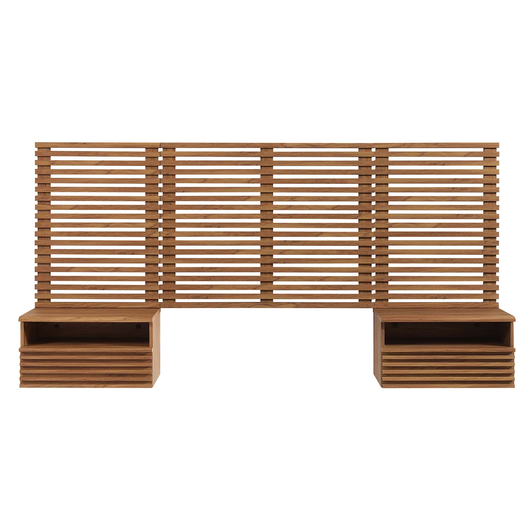 Render Wall Mount Twin Headboard and Modern Nightstands, Walnut