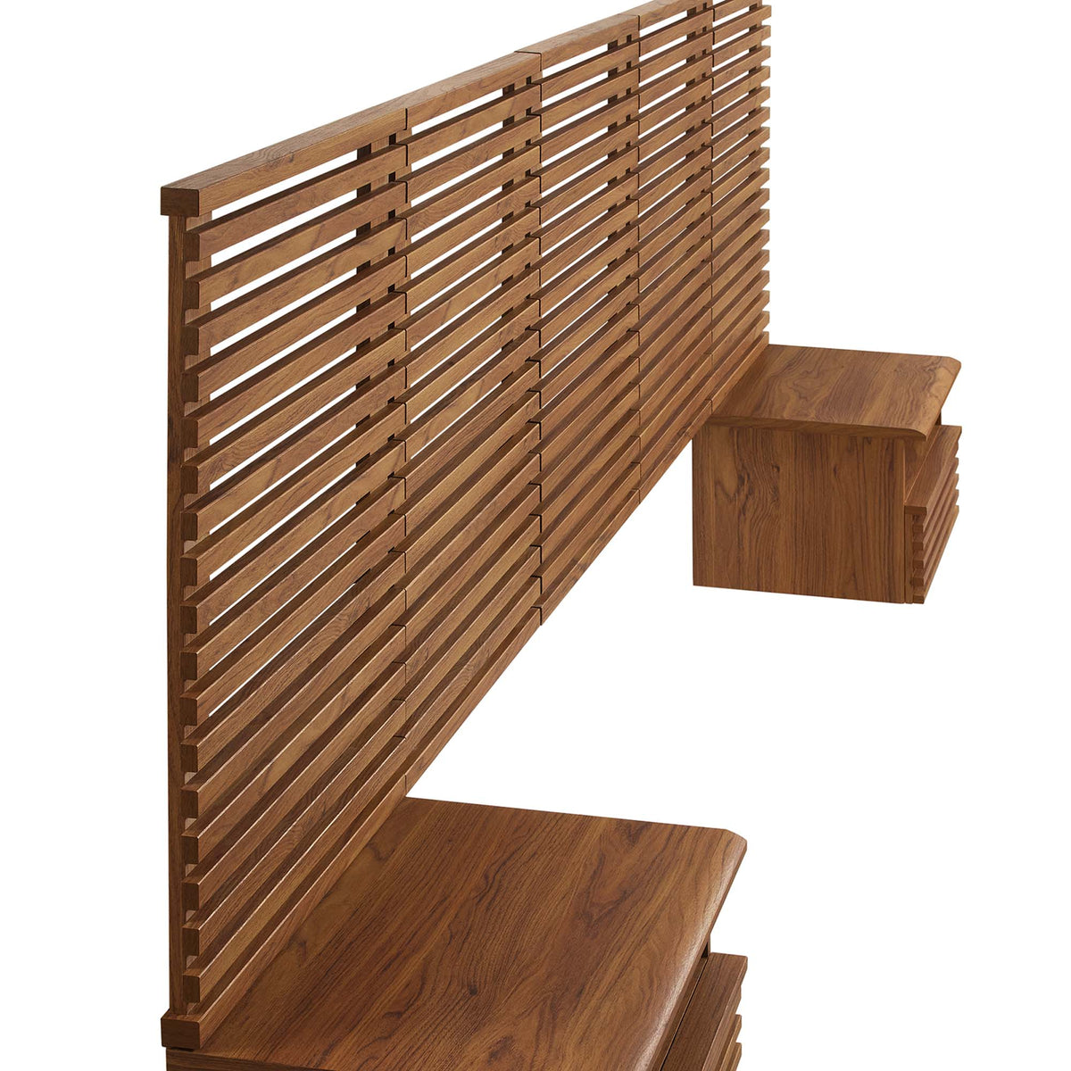Render Wall Mount Queen Headboard and Modern Nightstands, Walnut