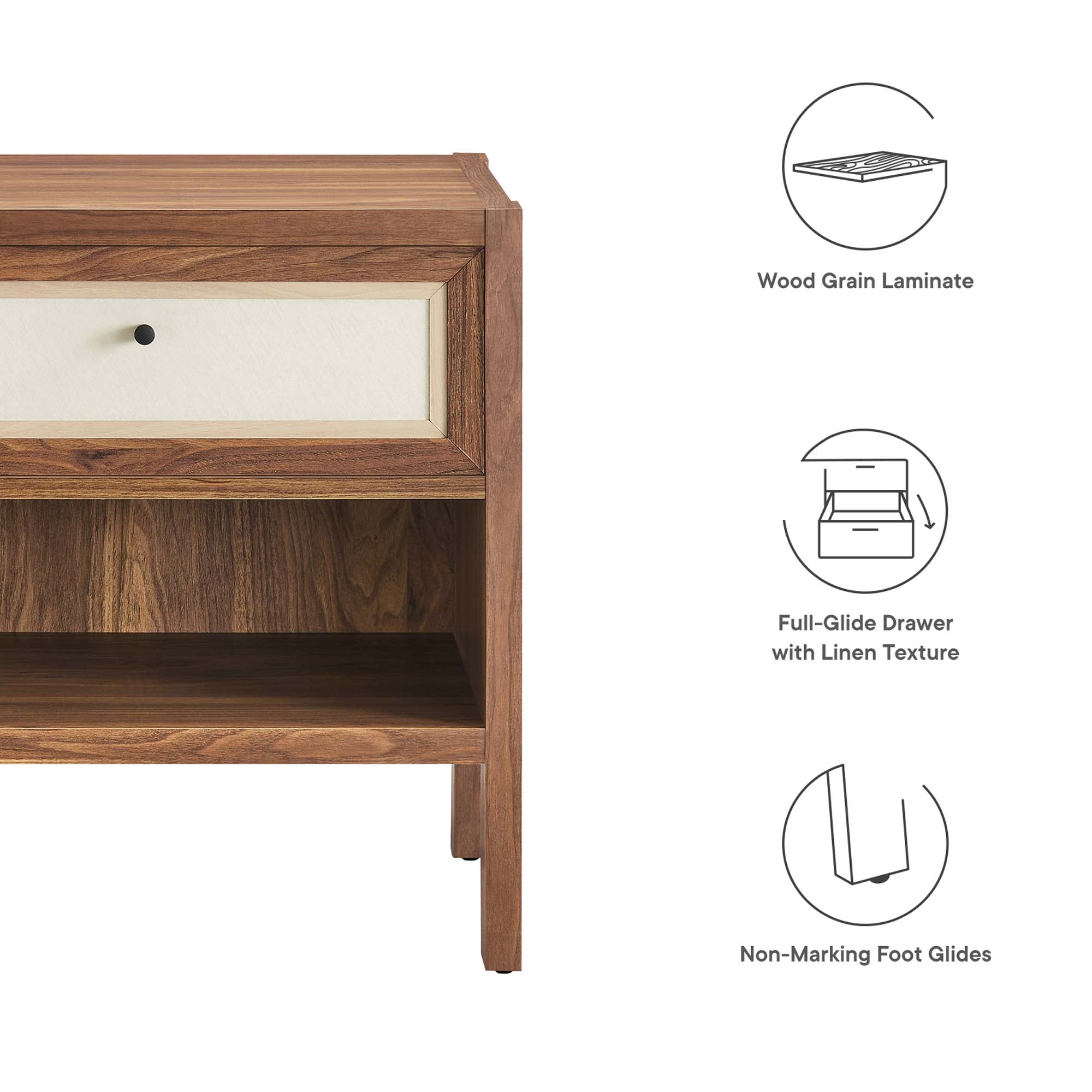 Capri Wood Grain Nightstand, Walnut